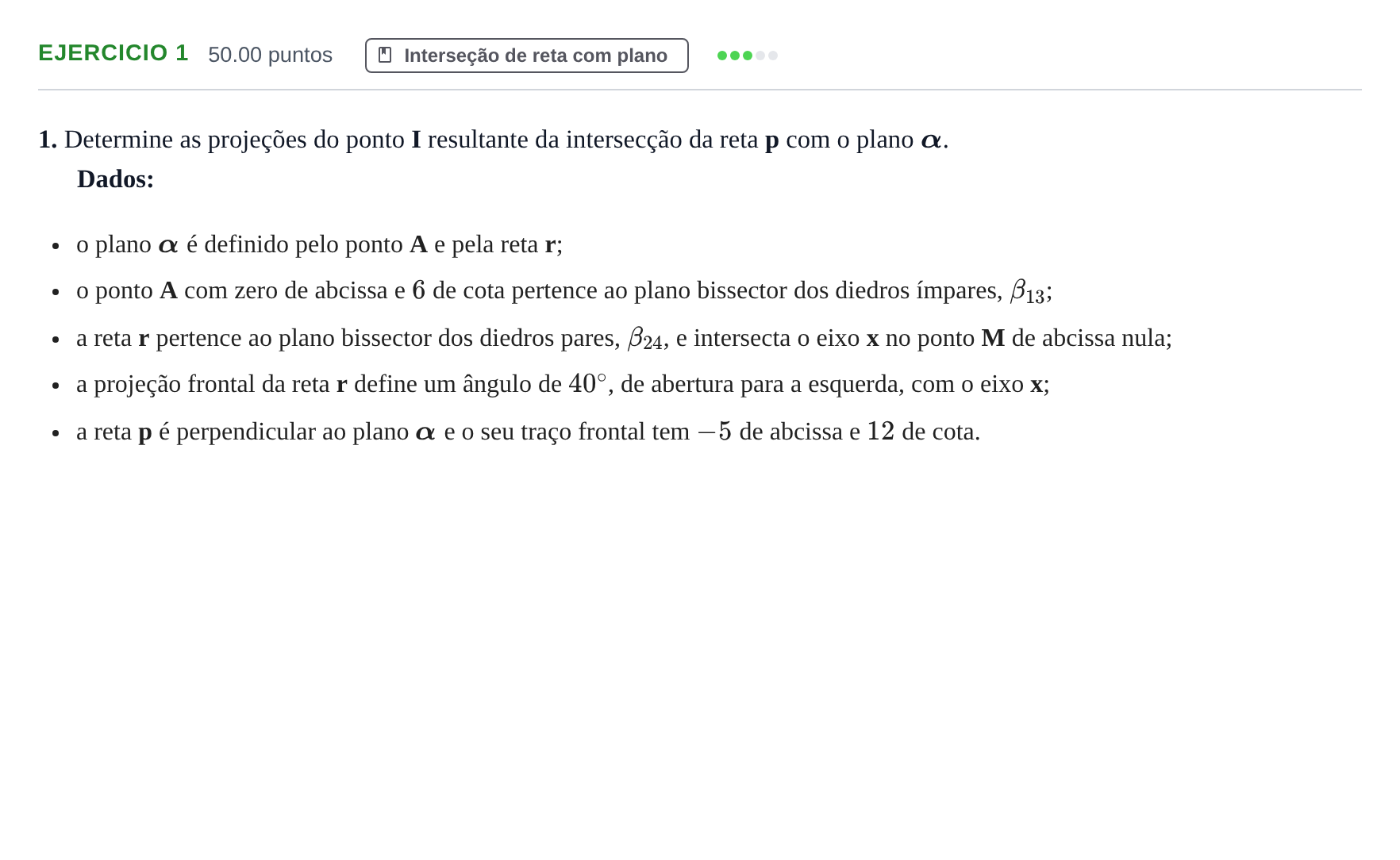 Enunciado: Exercício 1 · Exame Nacional Geometria Descritiva A Época especial 2021