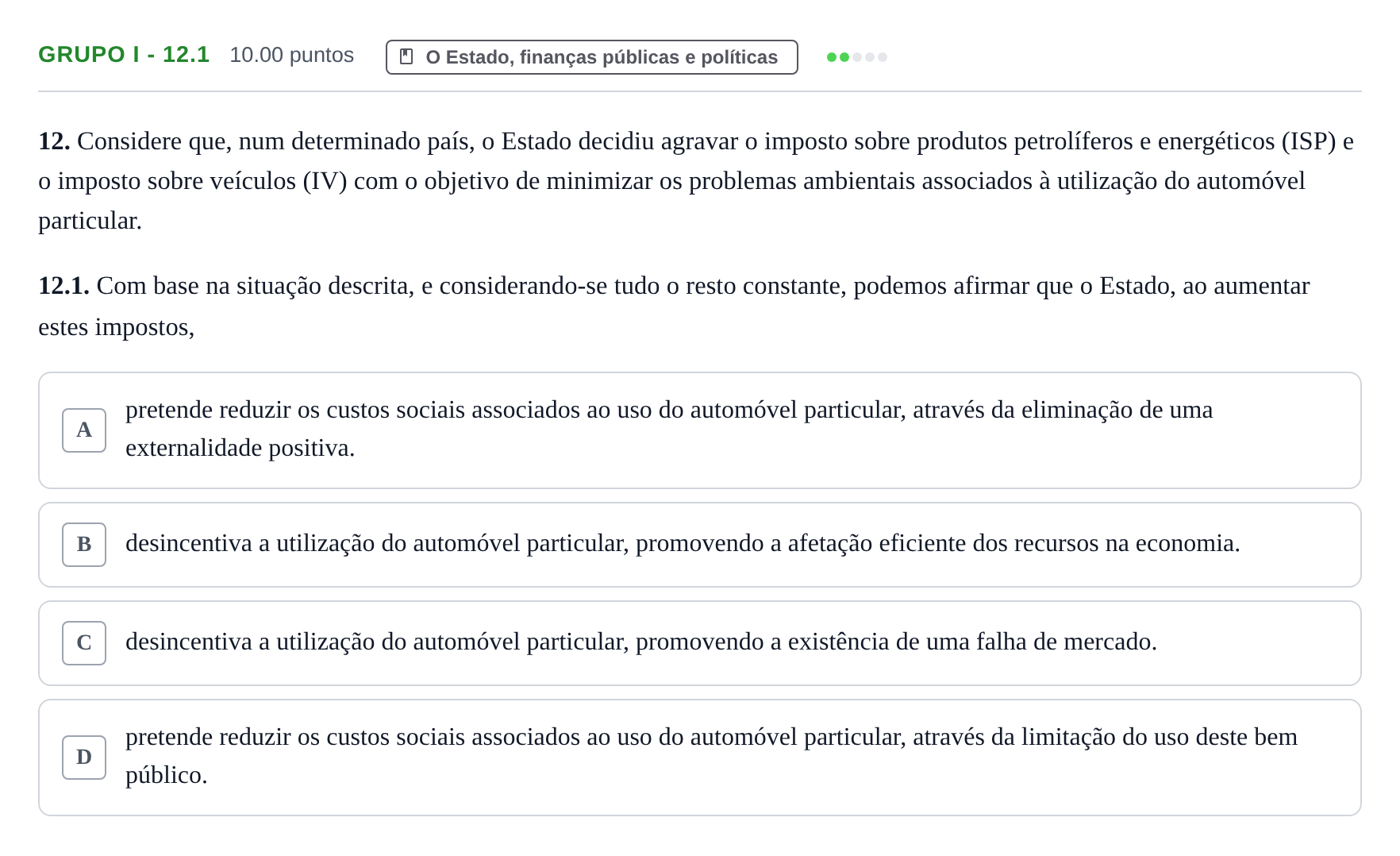 Enunciado: Grupo I - 12.1 · Exame Nacional Economia A Época especial 2021