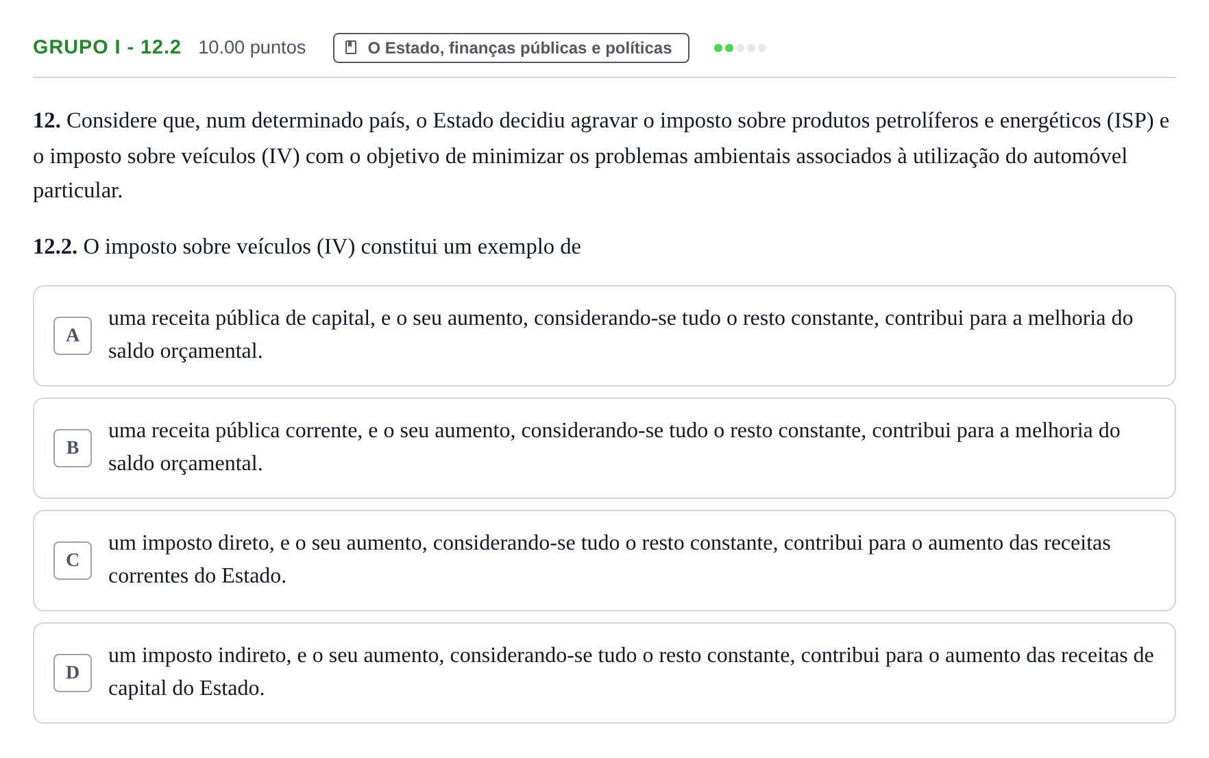 Enunciado: Grupo I - 12.2 · Exame Nacional Economia A Época especial 2021