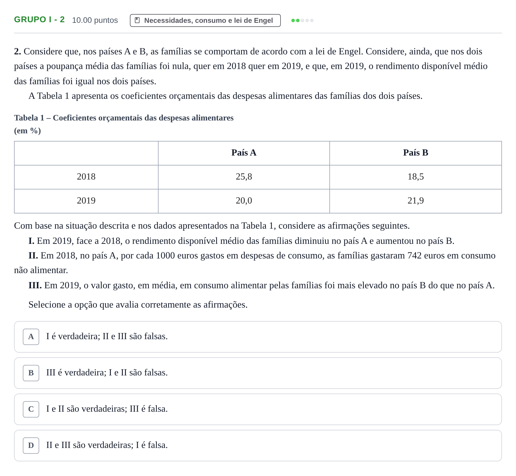 Enunciado: Grupo I - 2 · Exame Nacional Economia A Época especial 2021