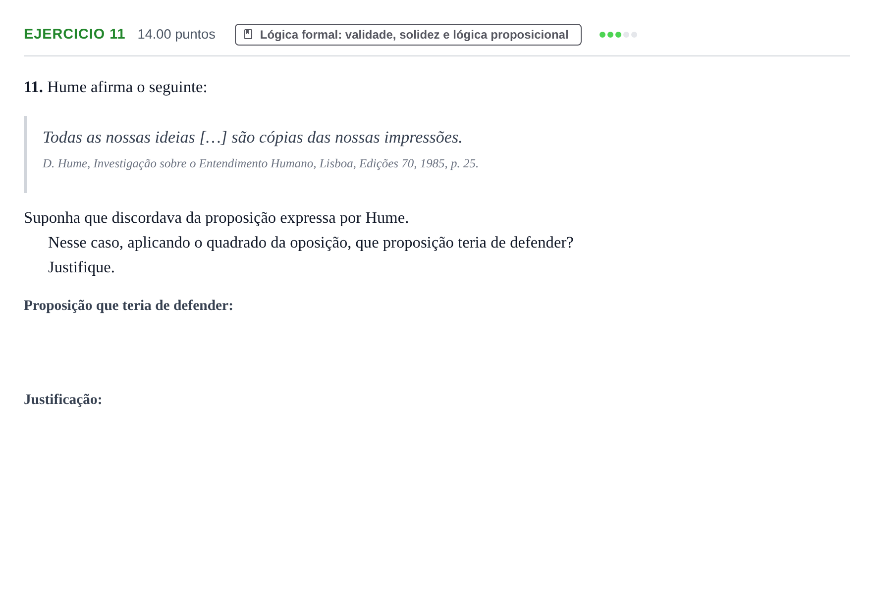 Enunciado: Exercício 11 · Exame Nacional Filosofia Época especial 2021