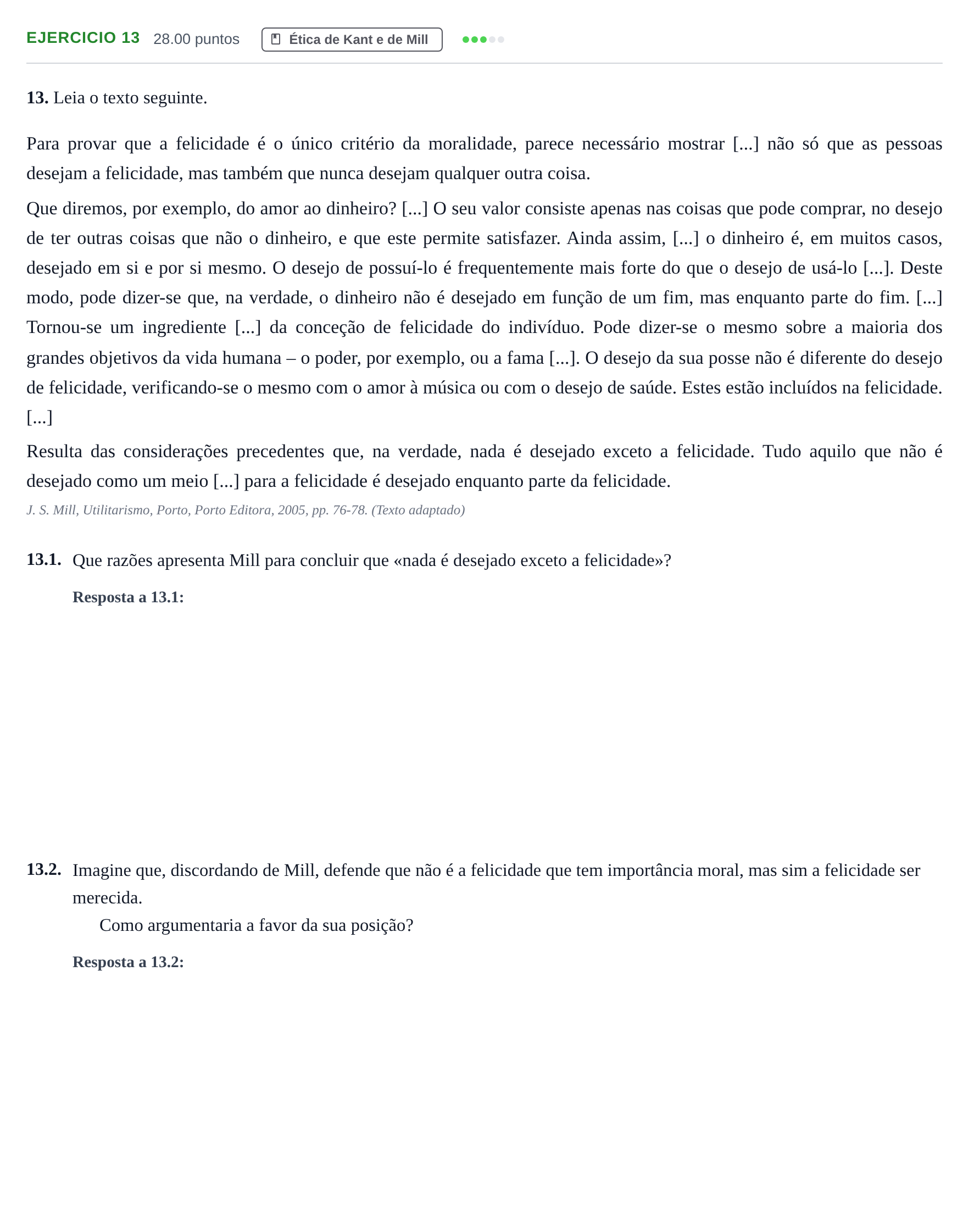 Enunciado: Exercício 13 · Exame Nacional Filosofia Época especial 2021