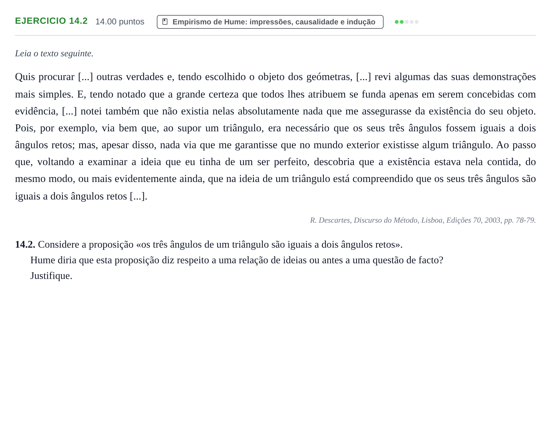 Enunciado: Exercício 14.2 · Exame Nacional Filosofia Época especial 2021
