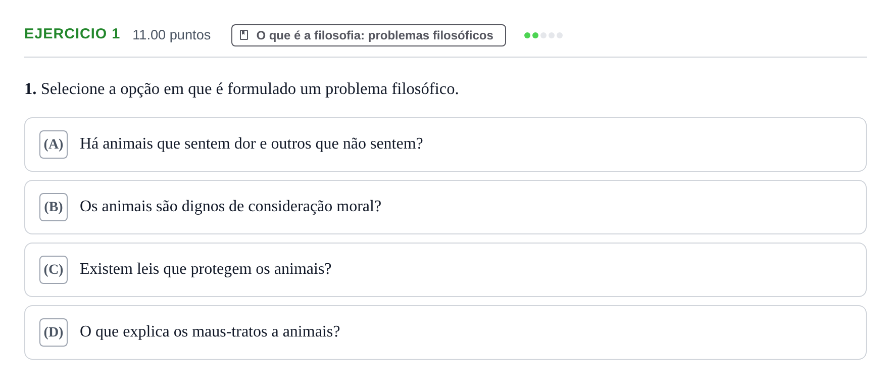 Enunciado: Exercício 1 · Exame Nacional Filosofia Época especial 2021