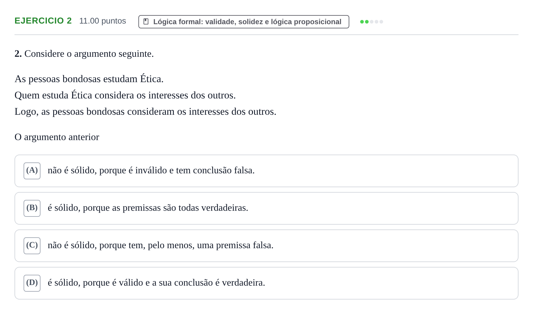 Enunciado: Exercício 2 · Exame Nacional Filosofia Época especial 2021