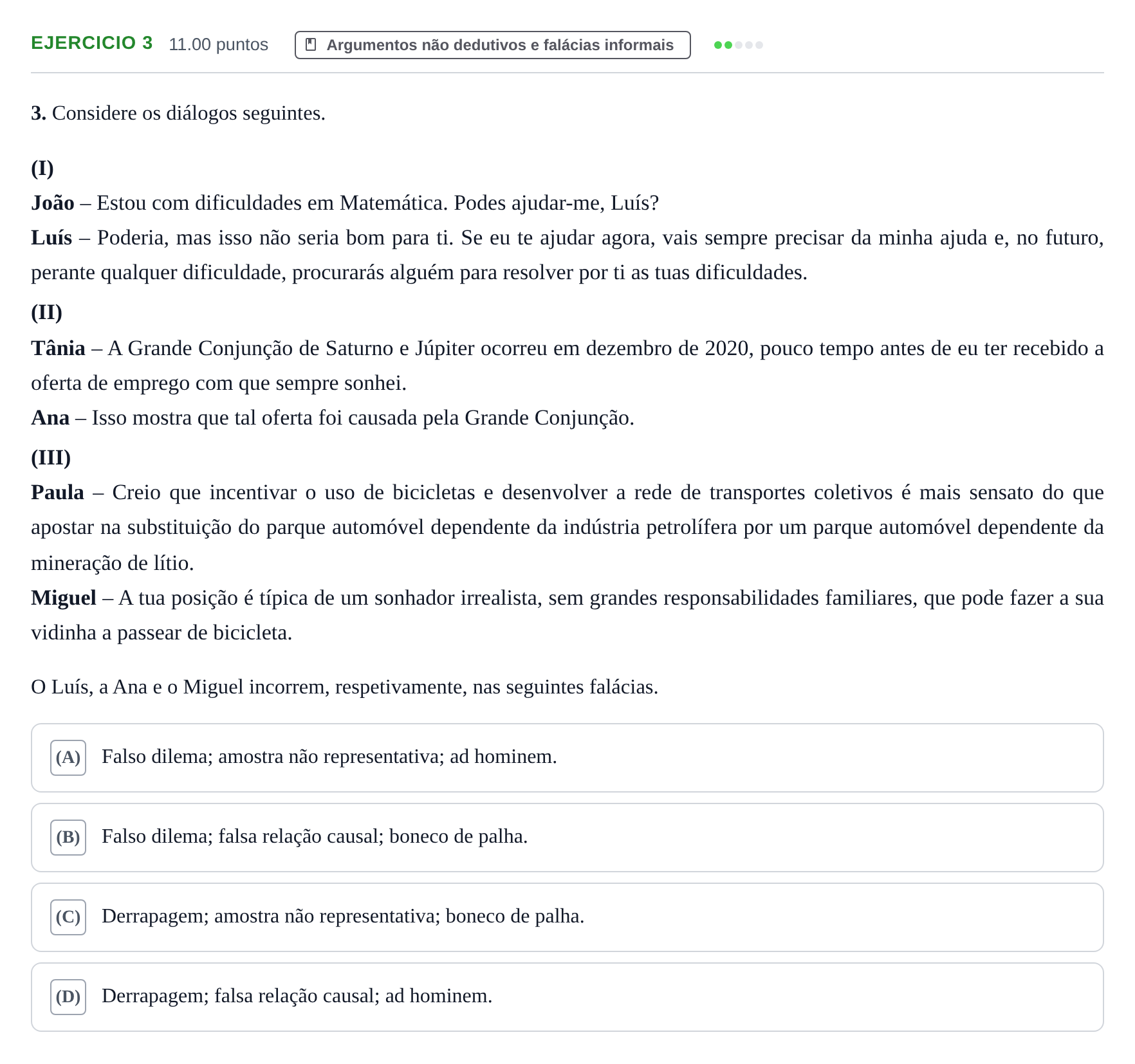 Enunciado: Exercício 3 · Exame Nacional Filosofia Época especial 2021