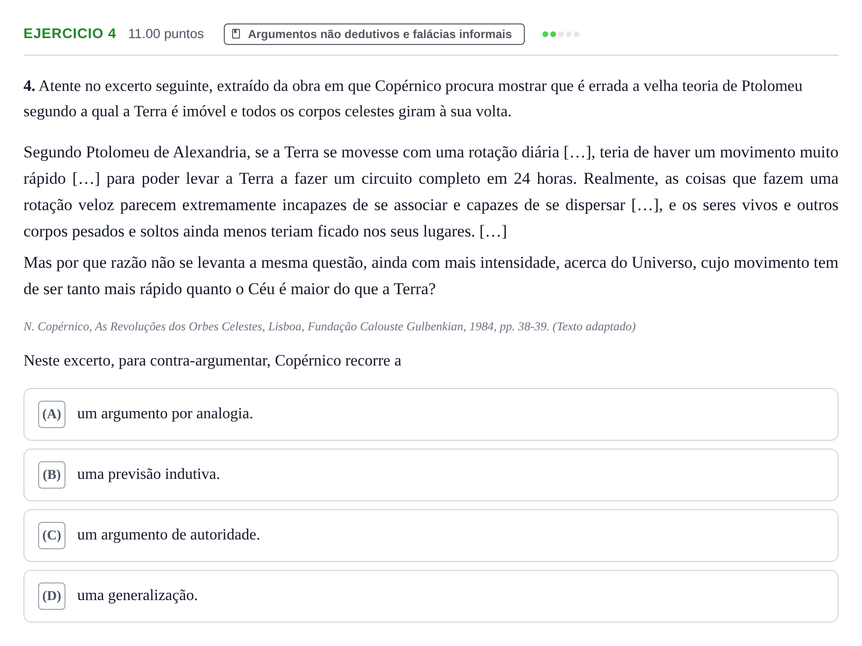 Enunciado: Exercício 4 · Exame Nacional Filosofia Época especial 2021