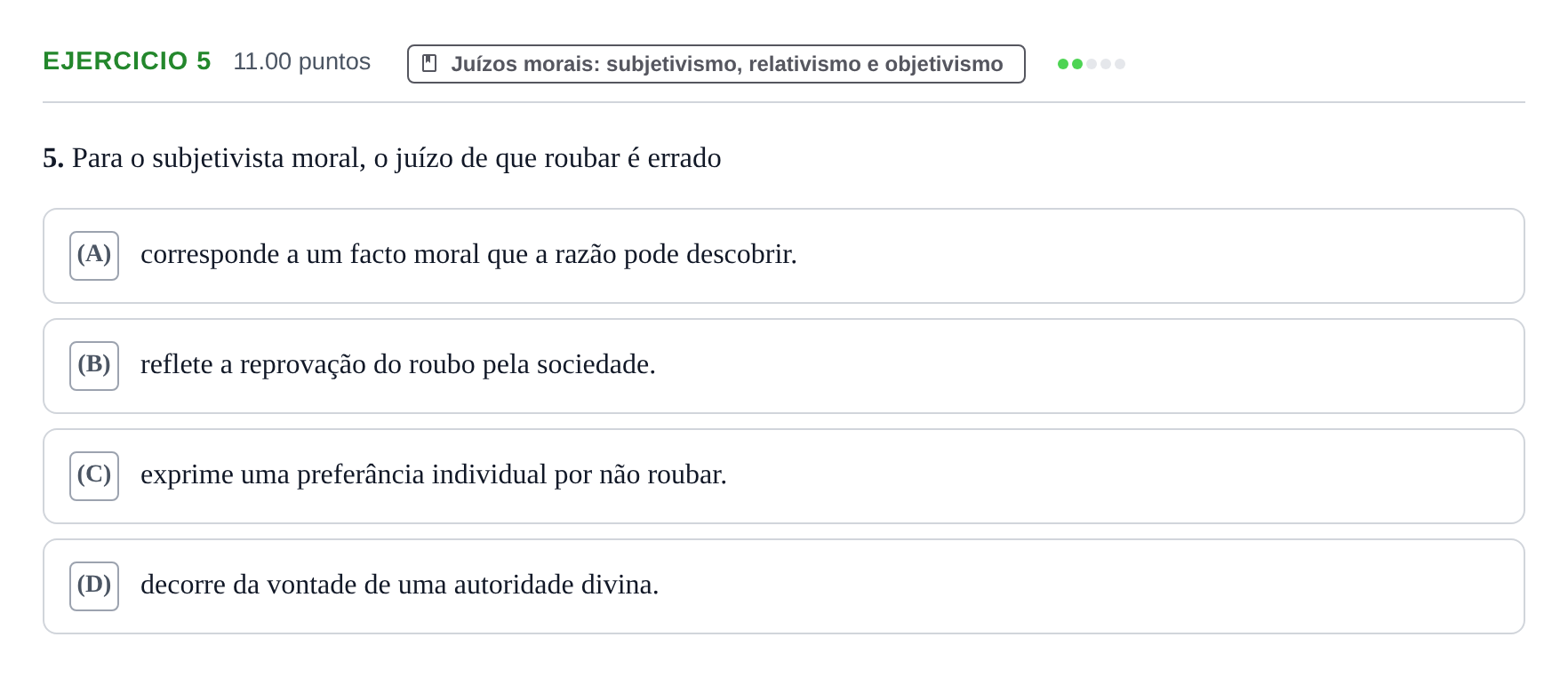 Enunciado: Exercício 5 · Exame Nacional Filosofia Época especial 2021