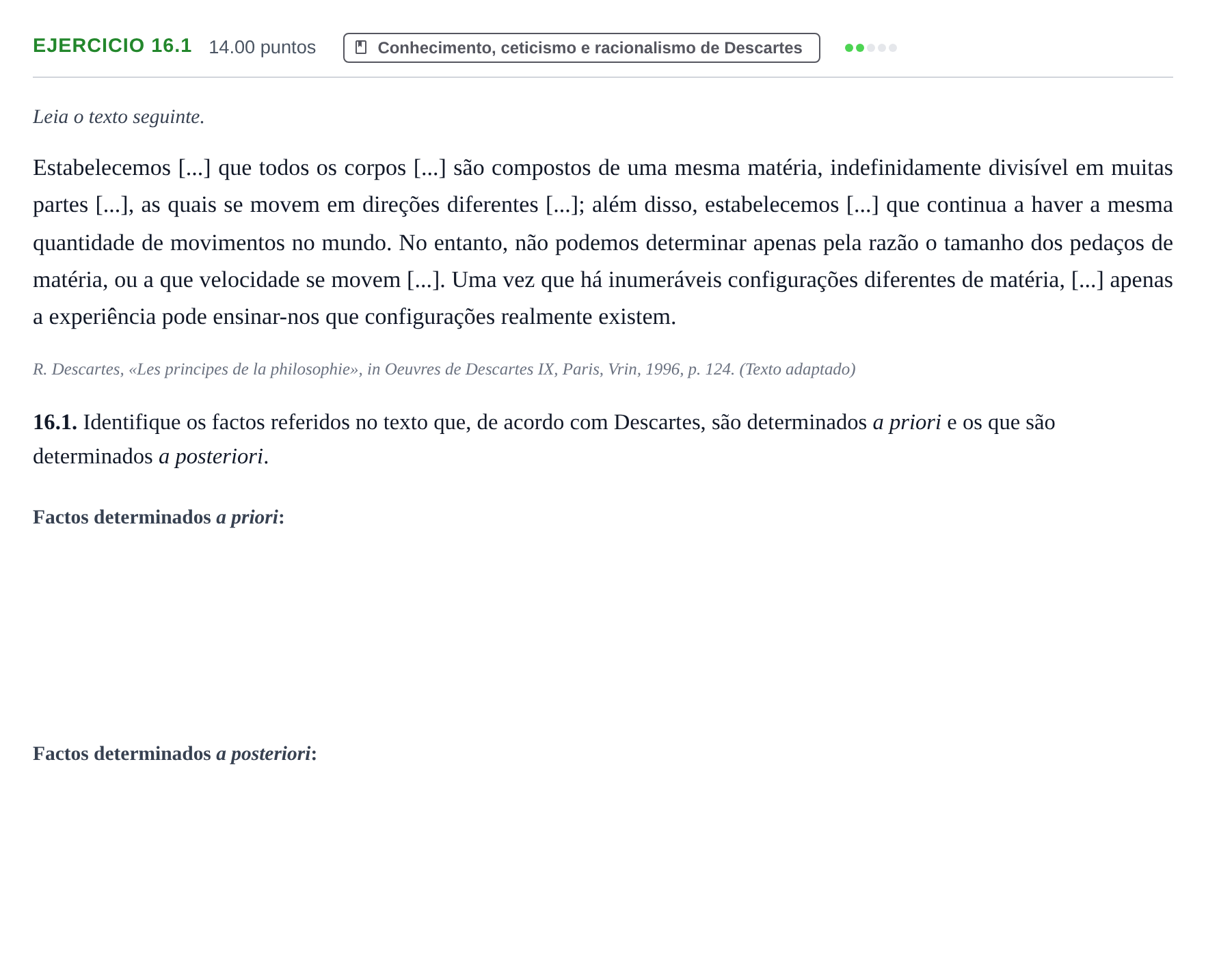 Enunciado: Exercício 16.1 · Exame Nacional Filosofia 1.ª fase 2021