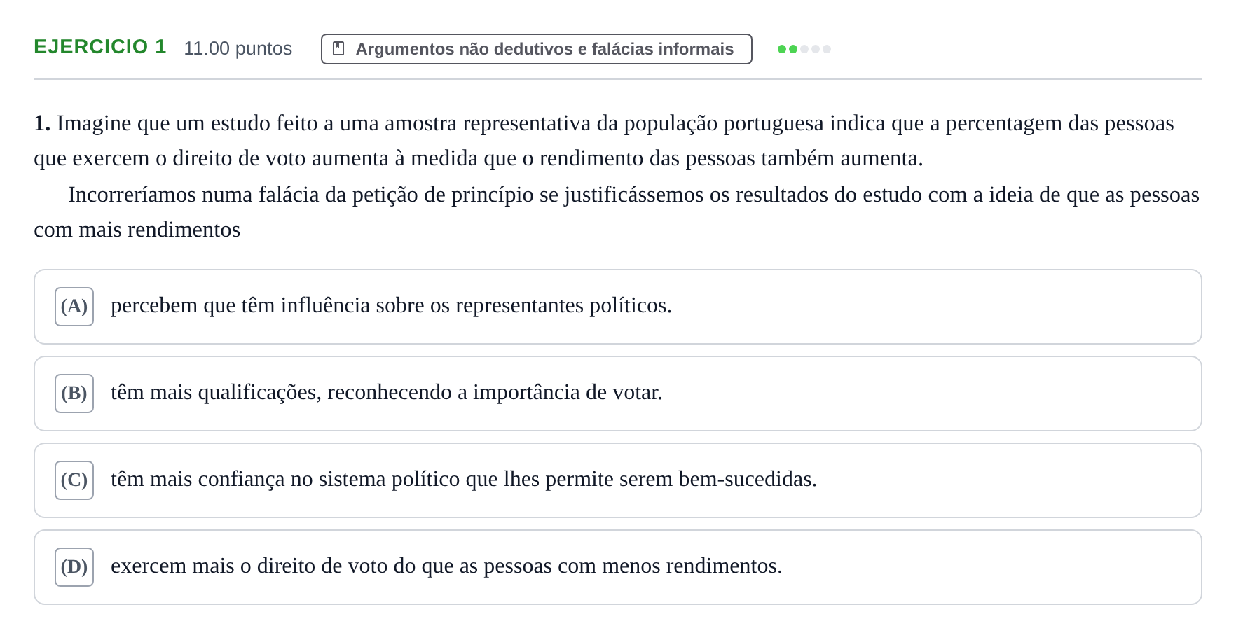 Enunciado: Exercício 1 · Exame Nacional Filosofia 1.ª fase 2021