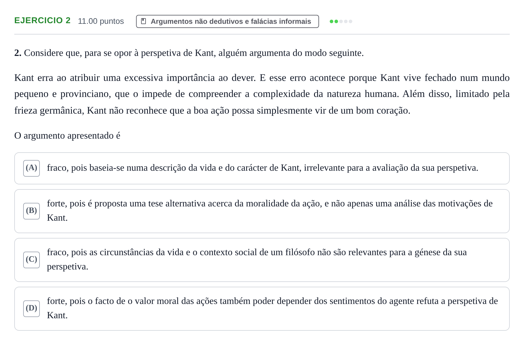 Enunciado: Exercício 2 · Exame Nacional Filosofia 1.ª fase 2021