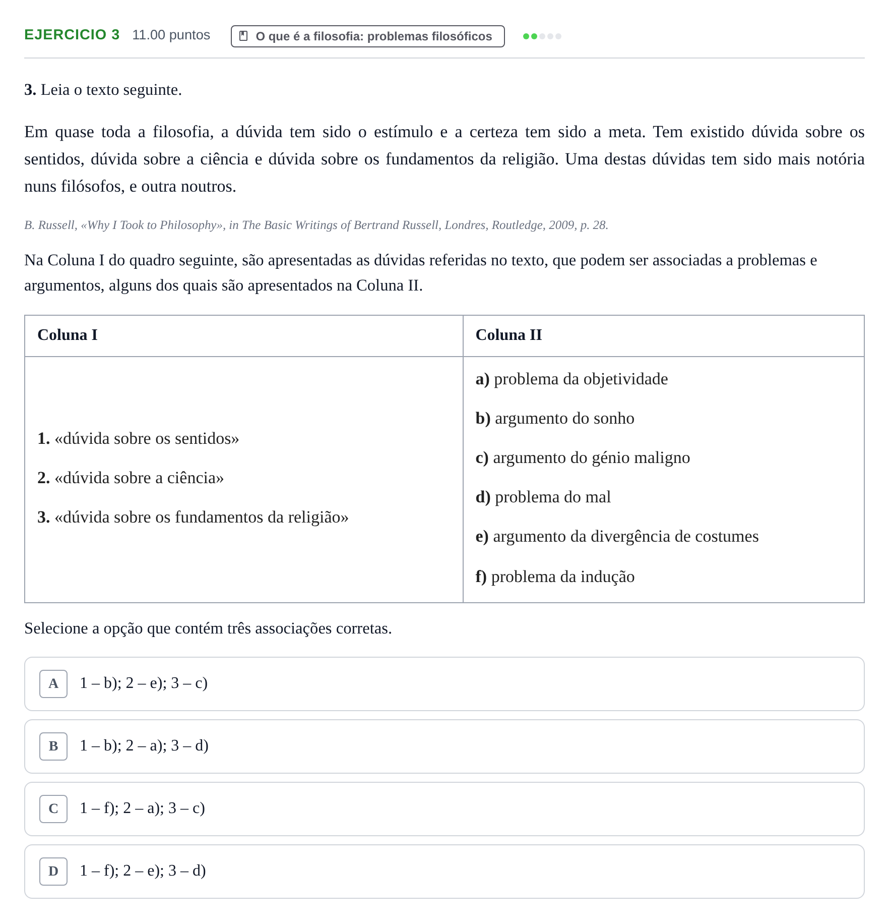Enunciado: Exercício 3 · Exame Nacional Filosofia 1.ª fase 2021