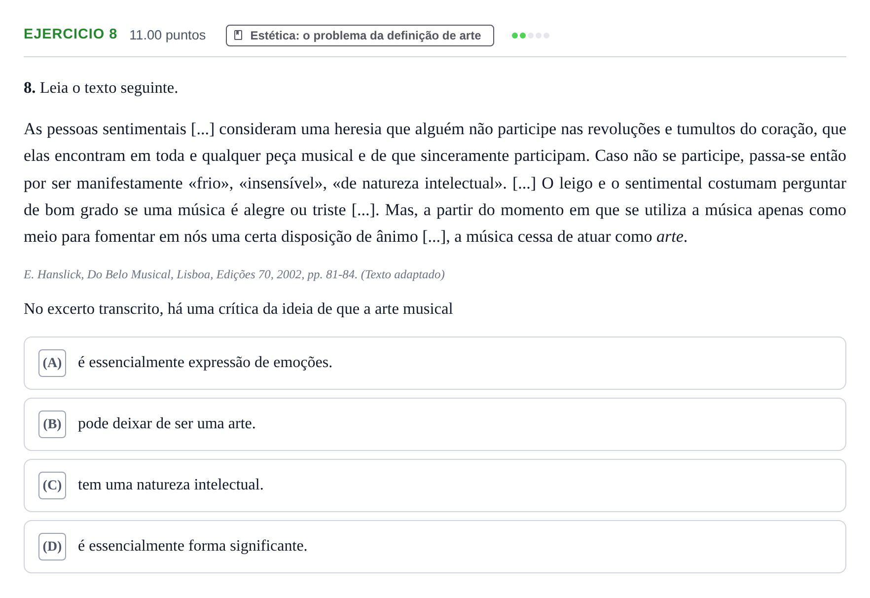 Enunciado: Exercício 8 · Exame Nacional Filosofia 1.ª fase 2021