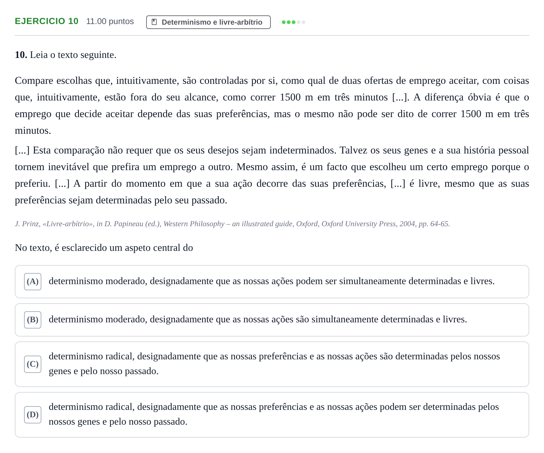 Enunciado: Exercício 10 · Exame Nacional Filosofia 2.ª fase 2021