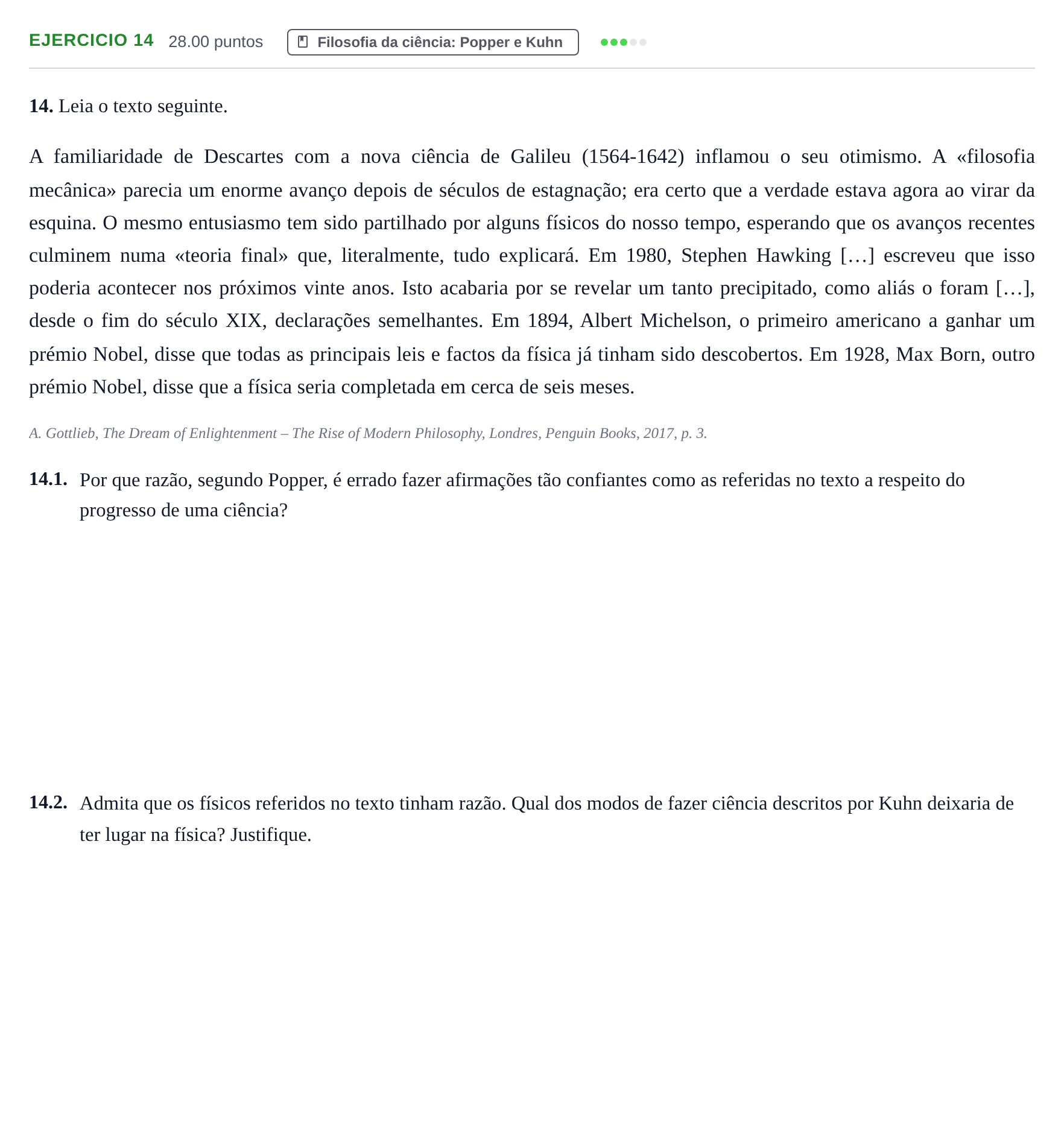 Enunciado: Exercício 14 · Exame Nacional Filosofia 2.ª fase 2021