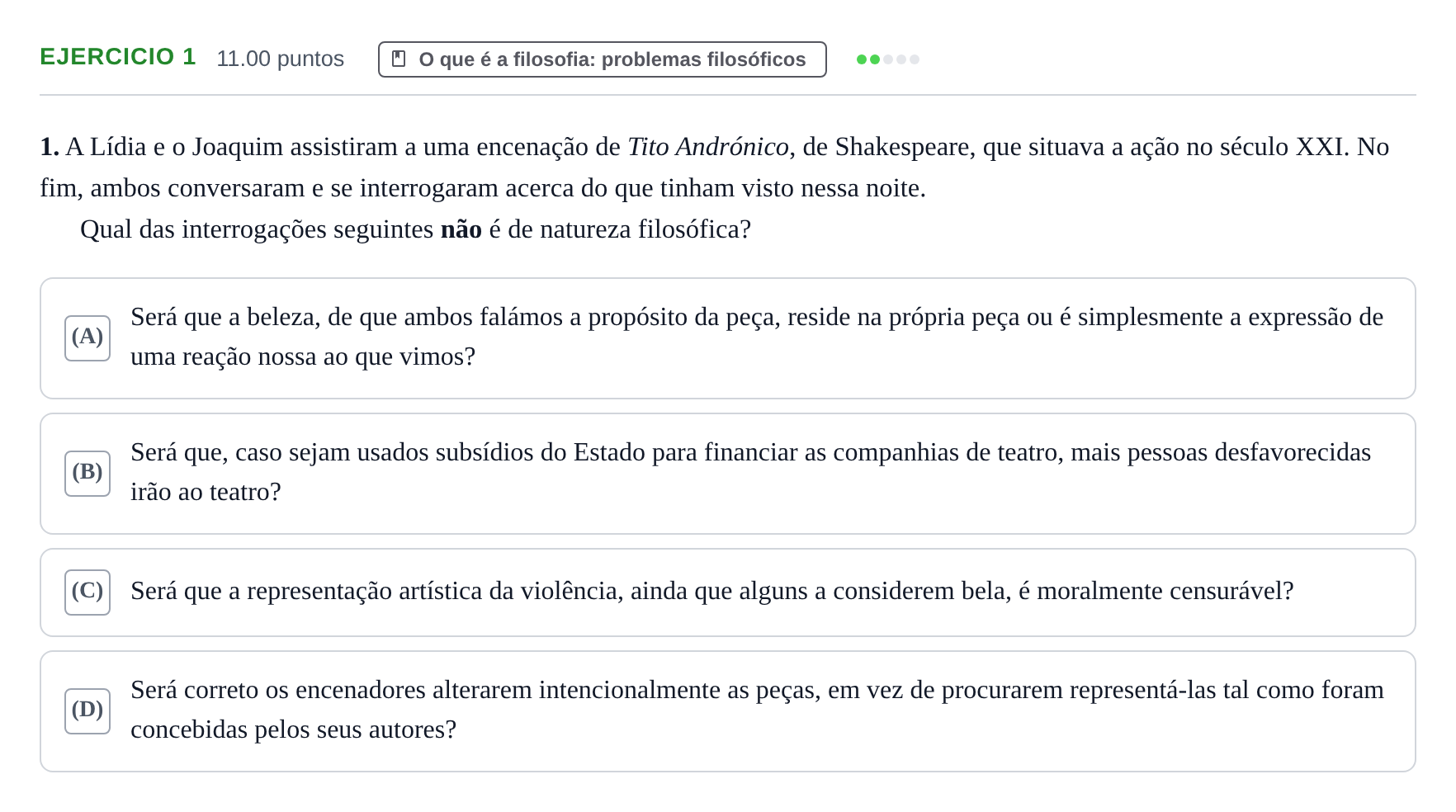 Enunciado: Exercício 1 · Exame Nacional Filosofia 2.ª fase 2021