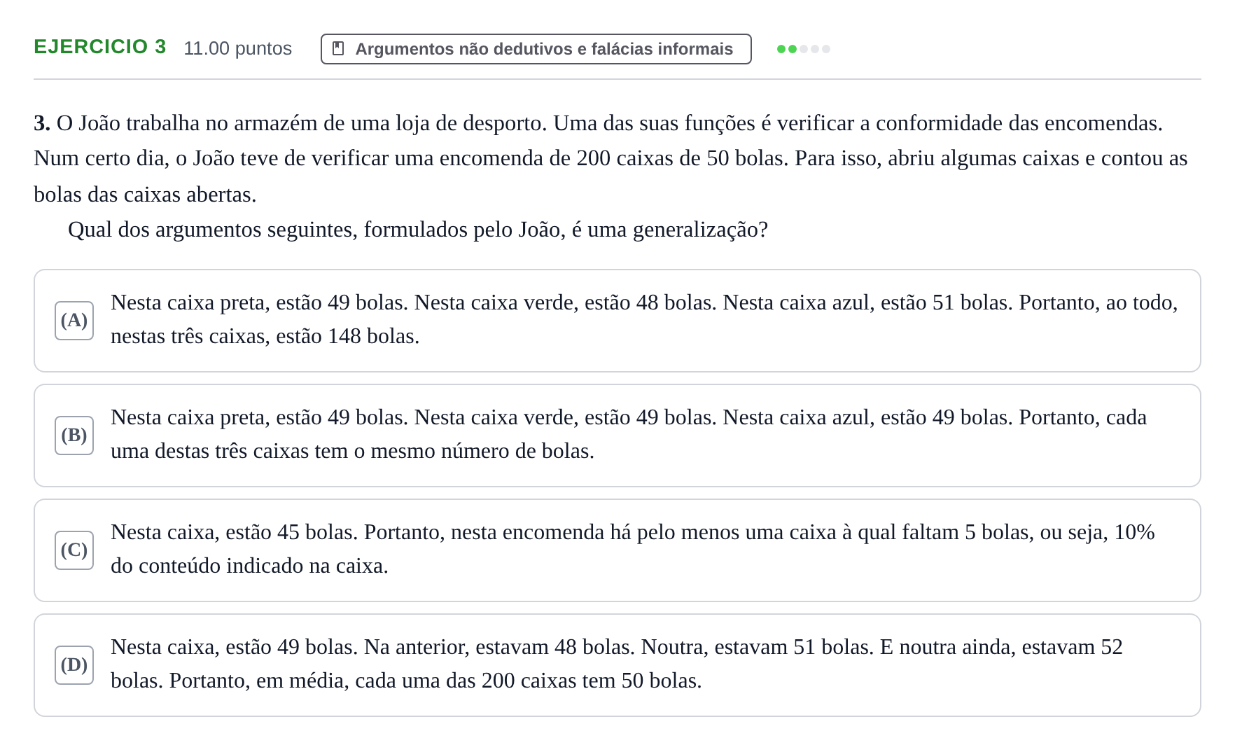 Enunciado: Exercício 3 · Exame Nacional Filosofia 2.ª fase 2021