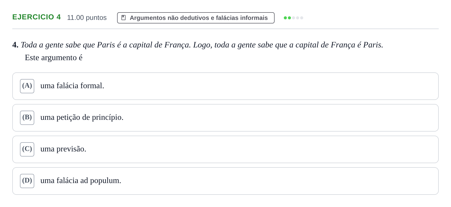 Enunciado: Exercício 4 · Exame Nacional Filosofia 2.ª fase 2021