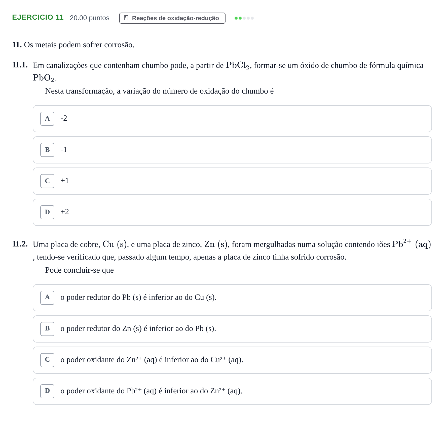 Enunciado: Exercício 11 · Exame Nacional Física e Química A Época especial 2021
