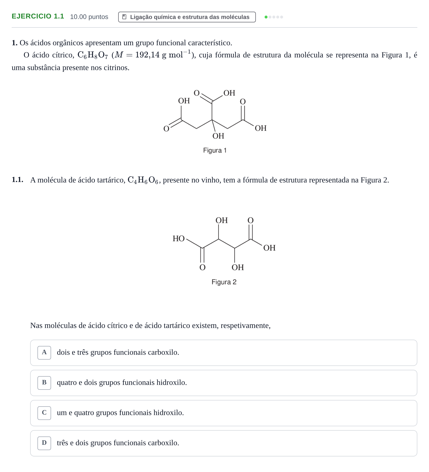 Enunciado: Exercício 1.1 · Exame Nacional Física e Química A Época especial 2021
