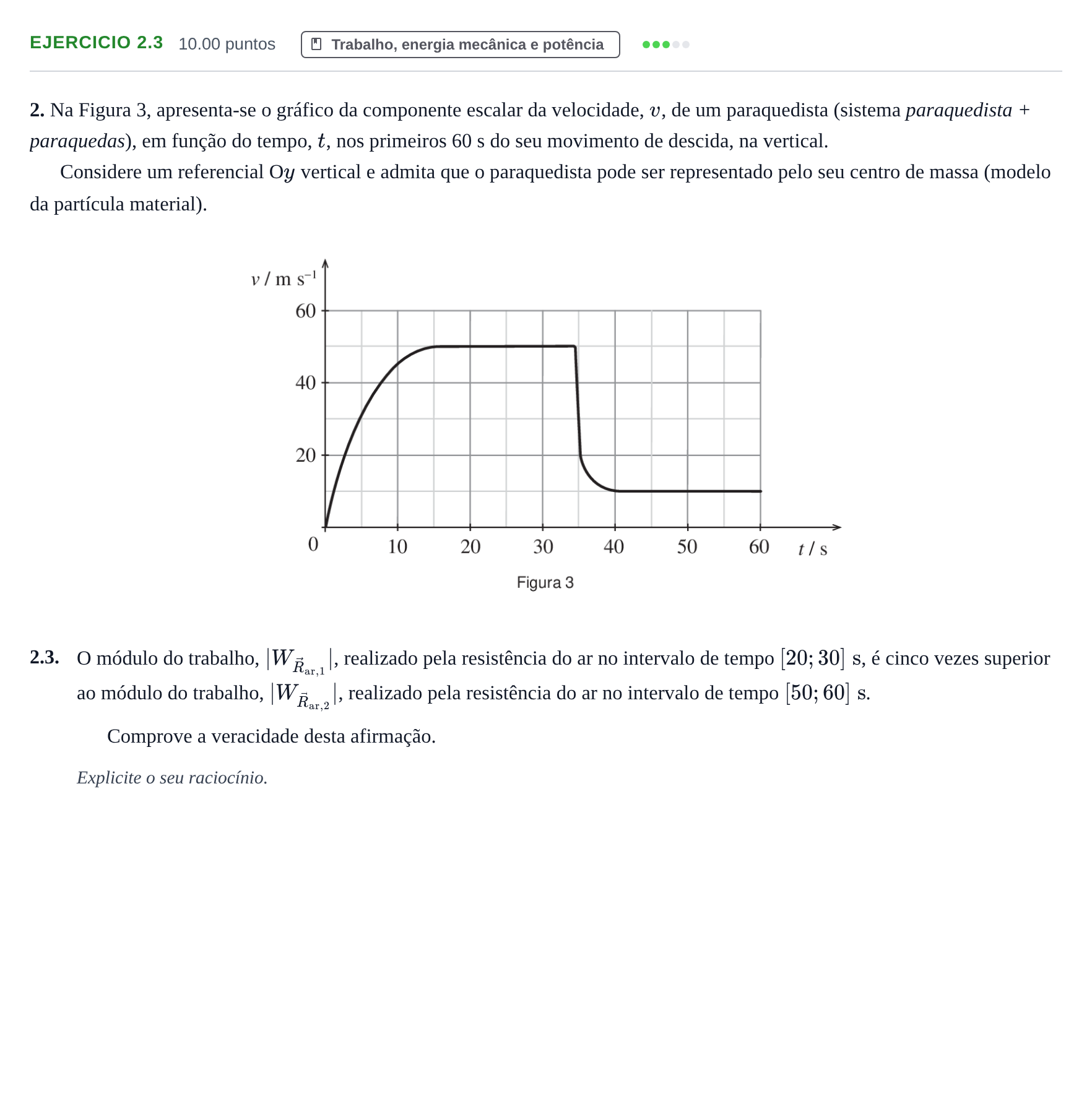 Enunciado: Exercício 2.3 · Exame Nacional Física e Química A Época especial 2021