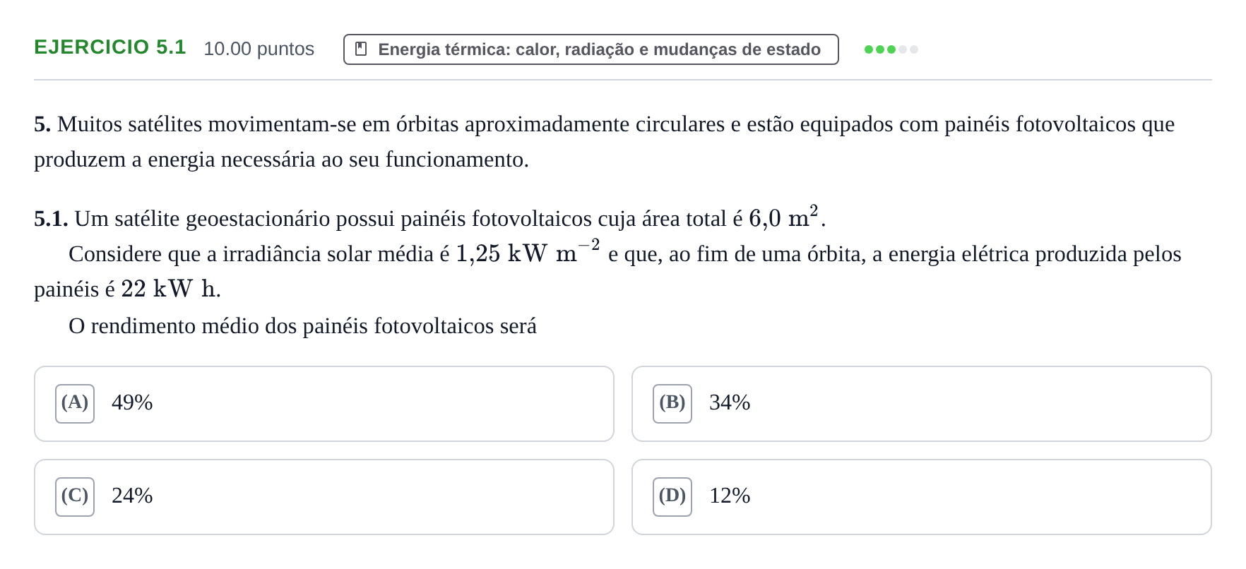 Enunciado: Exercício 5.1 · Exame Nacional Física e Química A Época especial 2021