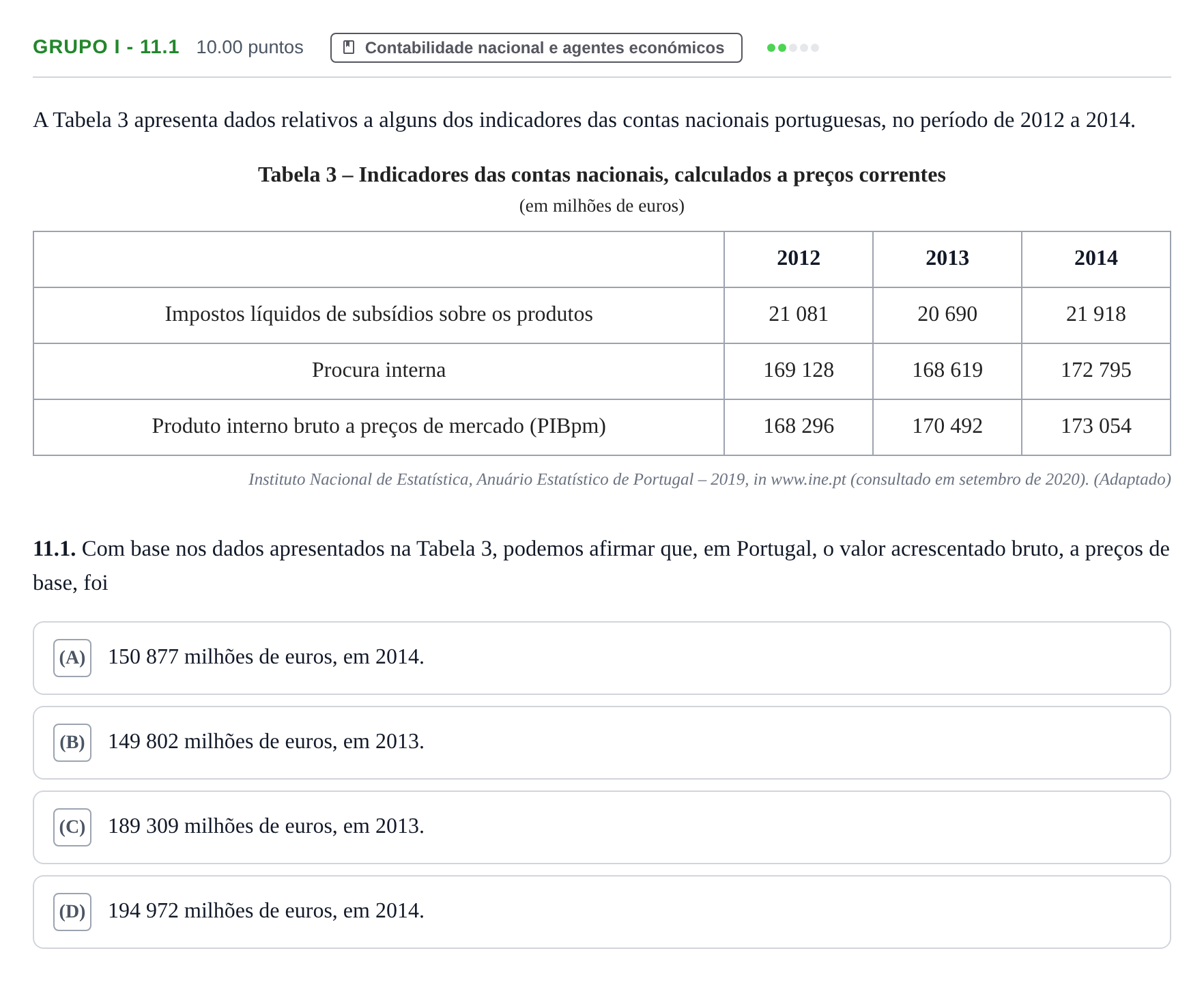 Enunciado: Grupo I - 11.1 · Exame Nacional Economia A 2.ª fase 2021