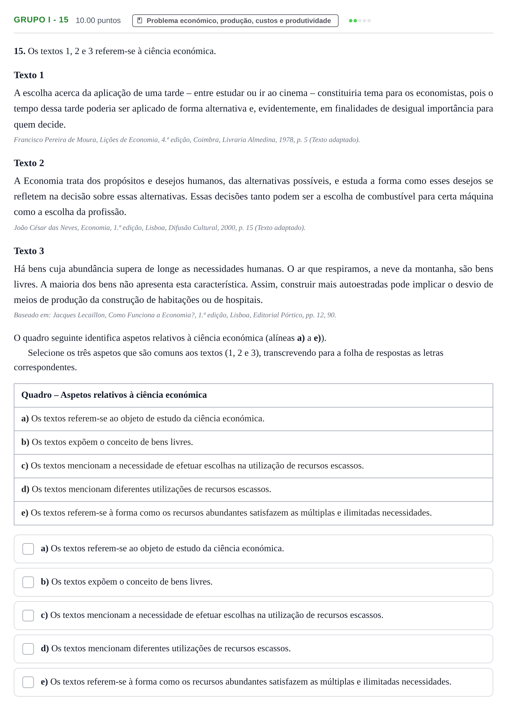 Enunciado: Grupo I - 15 · Exame Nacional Economia A 2.ª fase 2021
