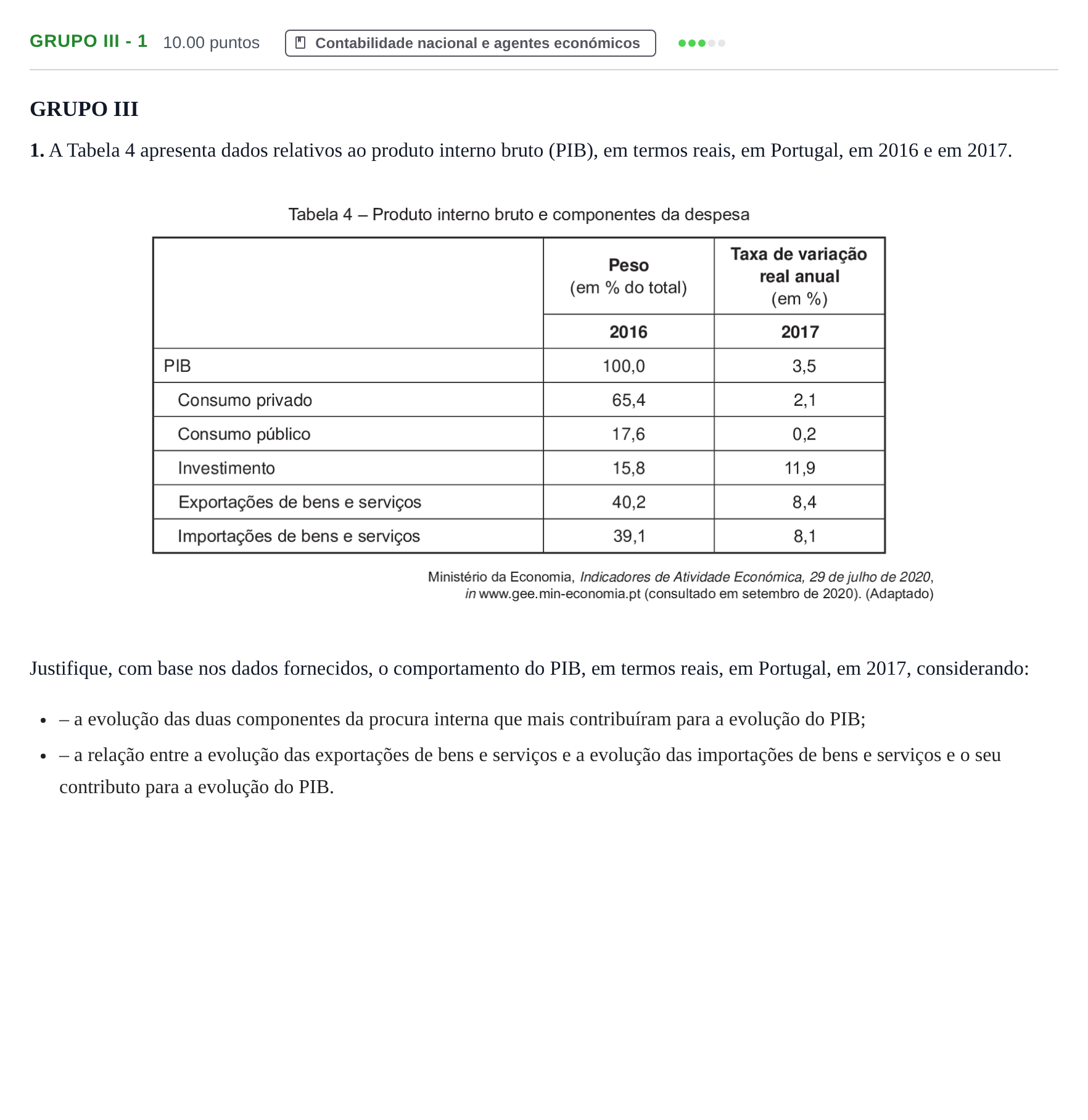 Enunciado: Grupo III - 1 · Exame Nacional Economia A 2.ª fase 2021