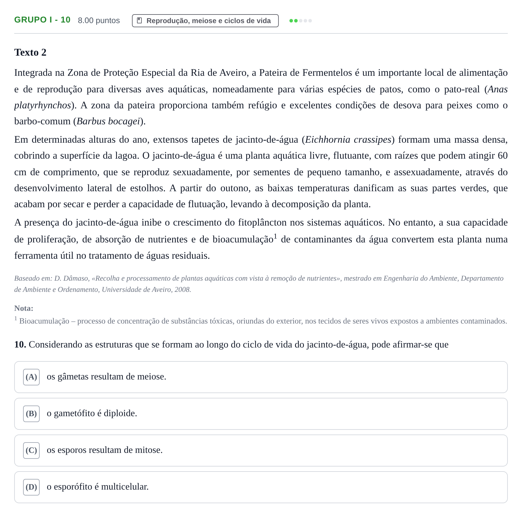 Enunciado: Grupo I - 10 · Exame Nacional Biologia e Geologia 2.ª fase 2021