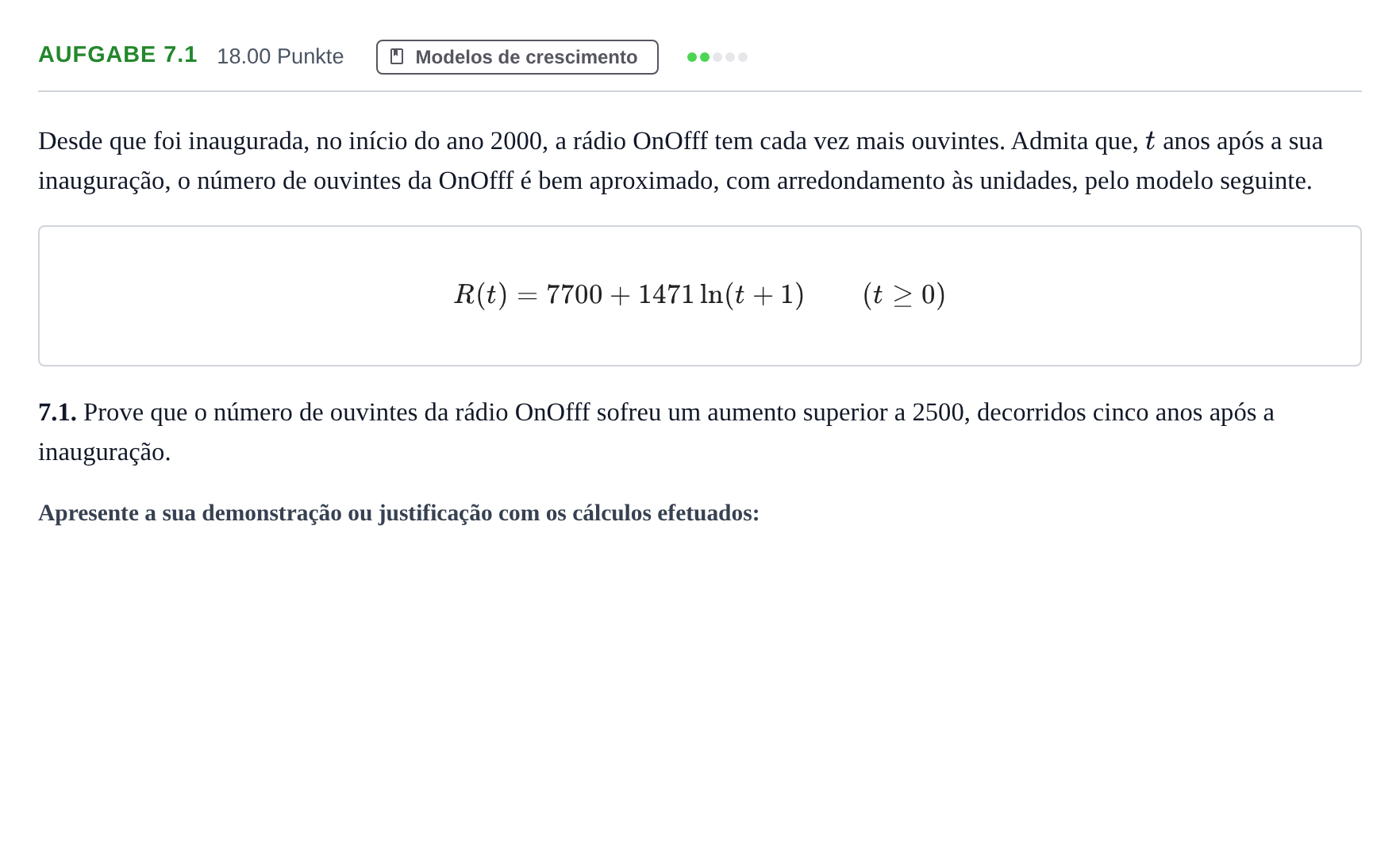 Enunciado: Exercício 7.1 · Exame Nacional Matemática Aplicada às Ciências Sociais Época especial 2021