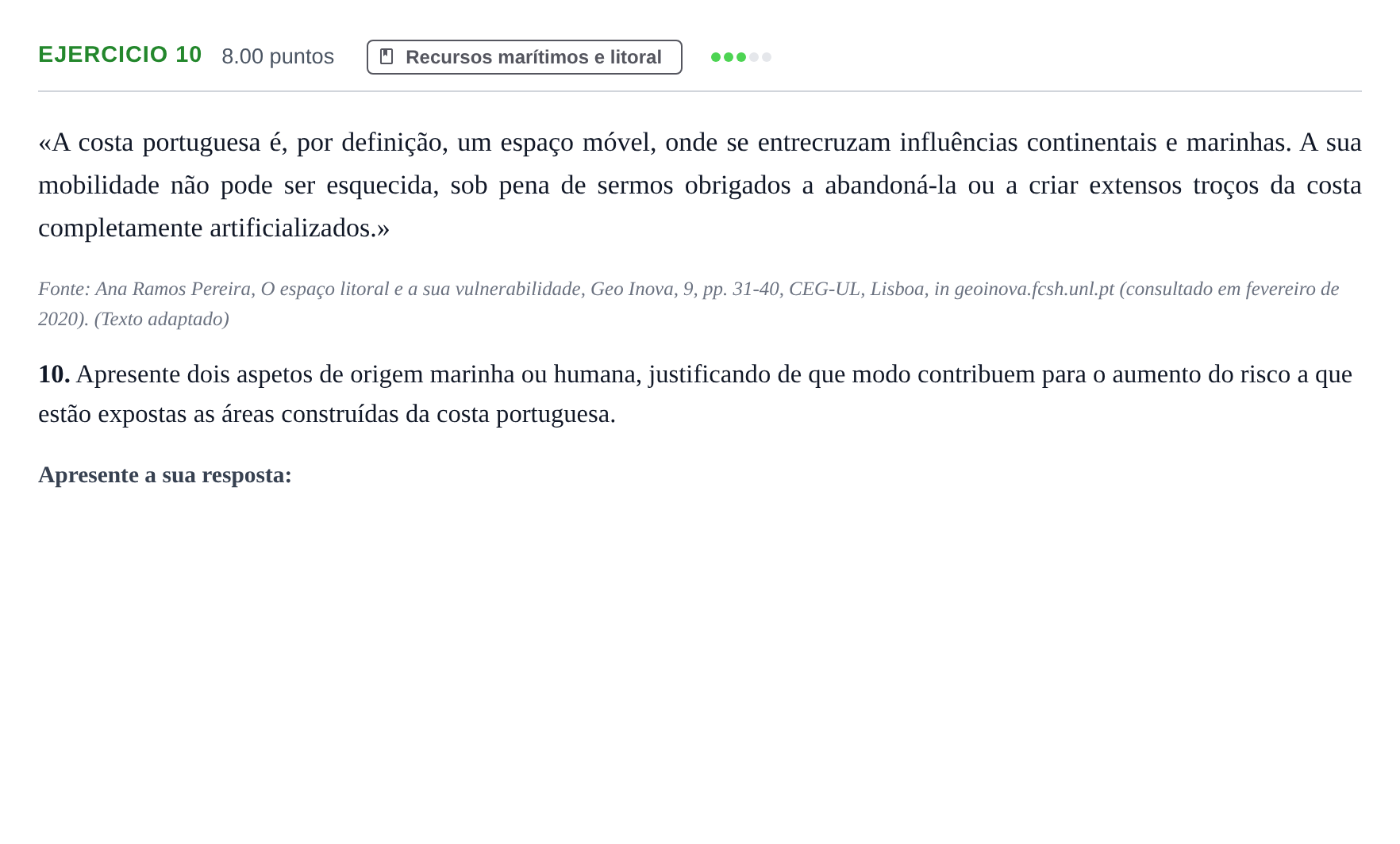 Enunciado: Exercício 10 · Exame Nacional Geografia A Época especial 2021