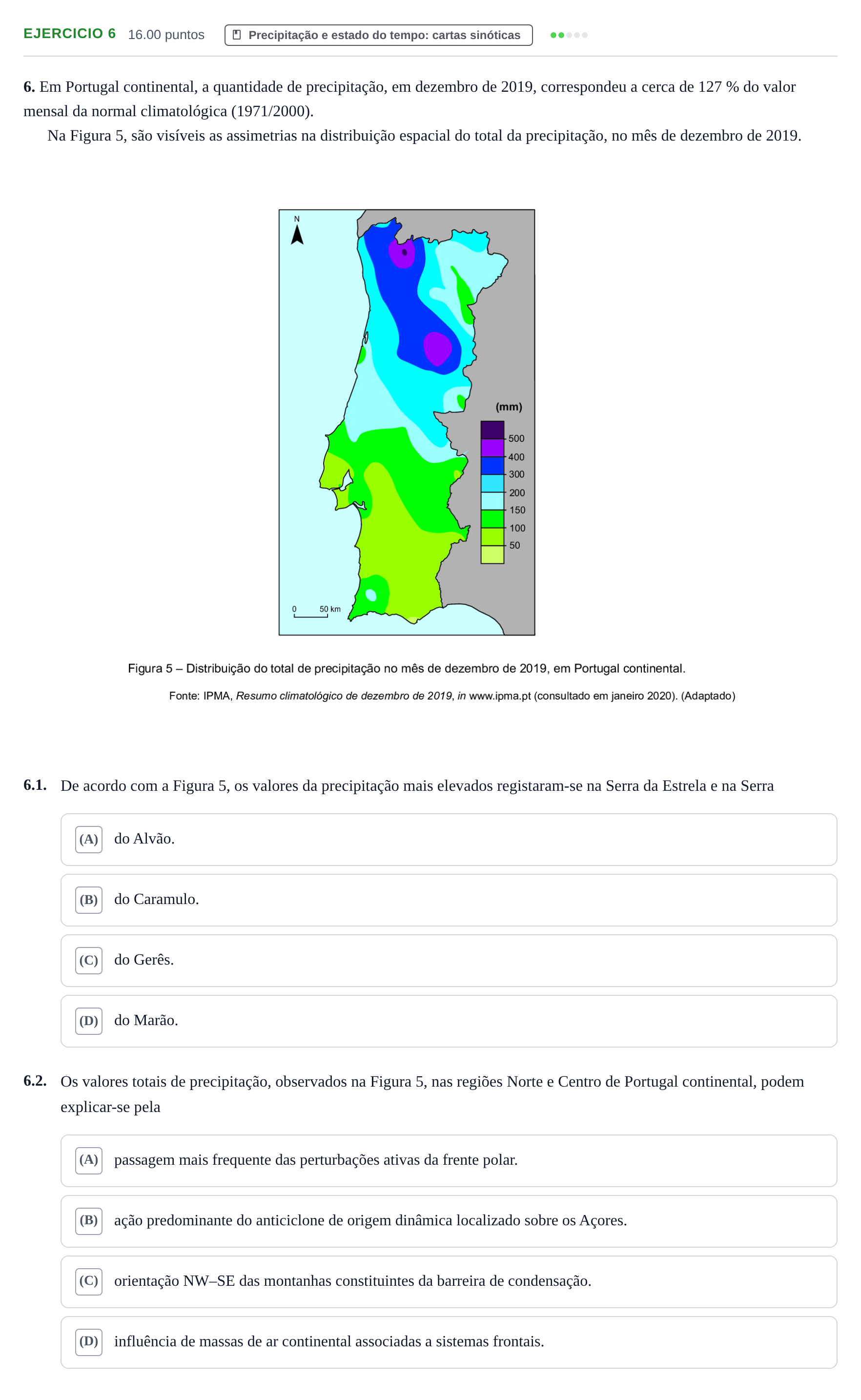 Enunciado: Exercício 6 - Precipitação · Exame Nacional Geografia A Época especial 2021