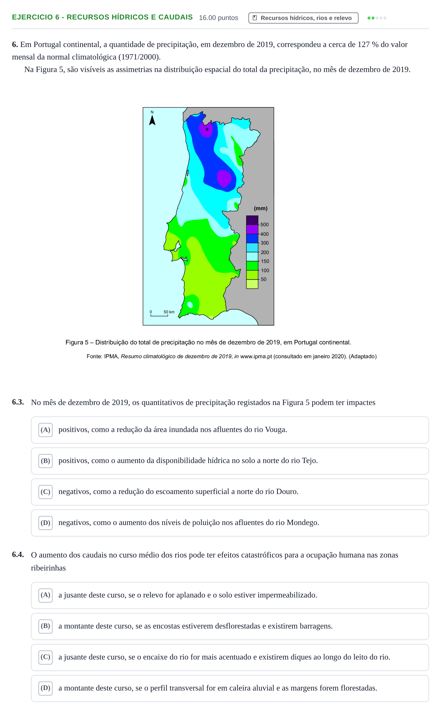 Enunciado: Exercício 6 - Recursos hídricos e caudais · Exame Nacional Geografia A Época especial 2021