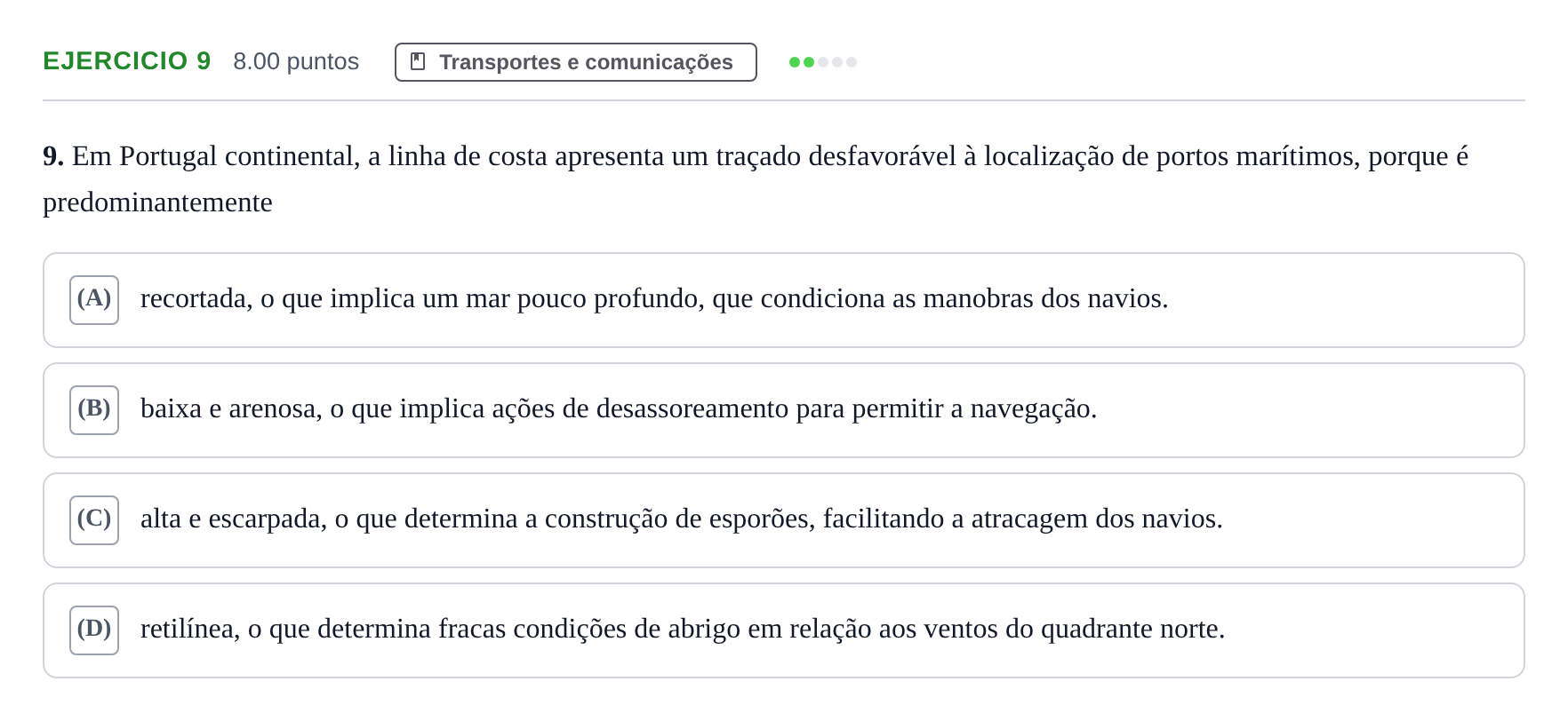 Enunciado: Exercício 9 · Exame Nacional Geografia A Época especial 2021