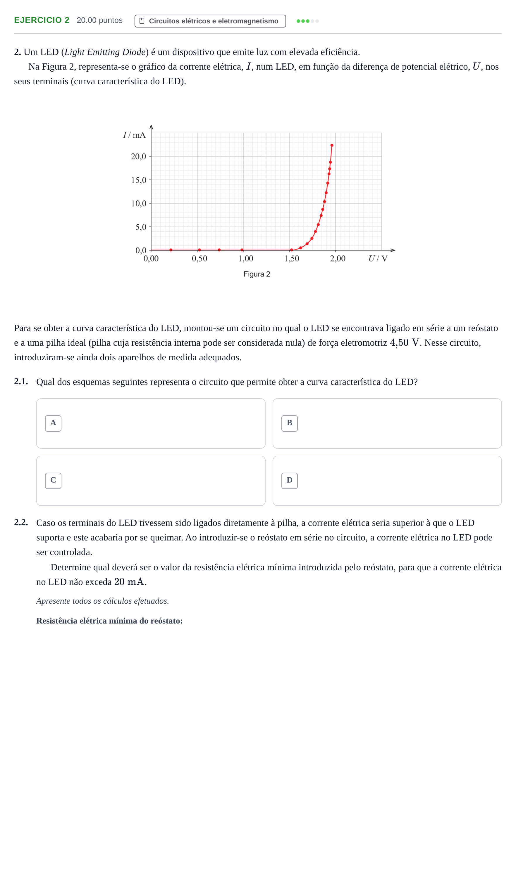Enunciado: Exercício 2 · Exame Nacional Física e Química A 1.ª fase 2021