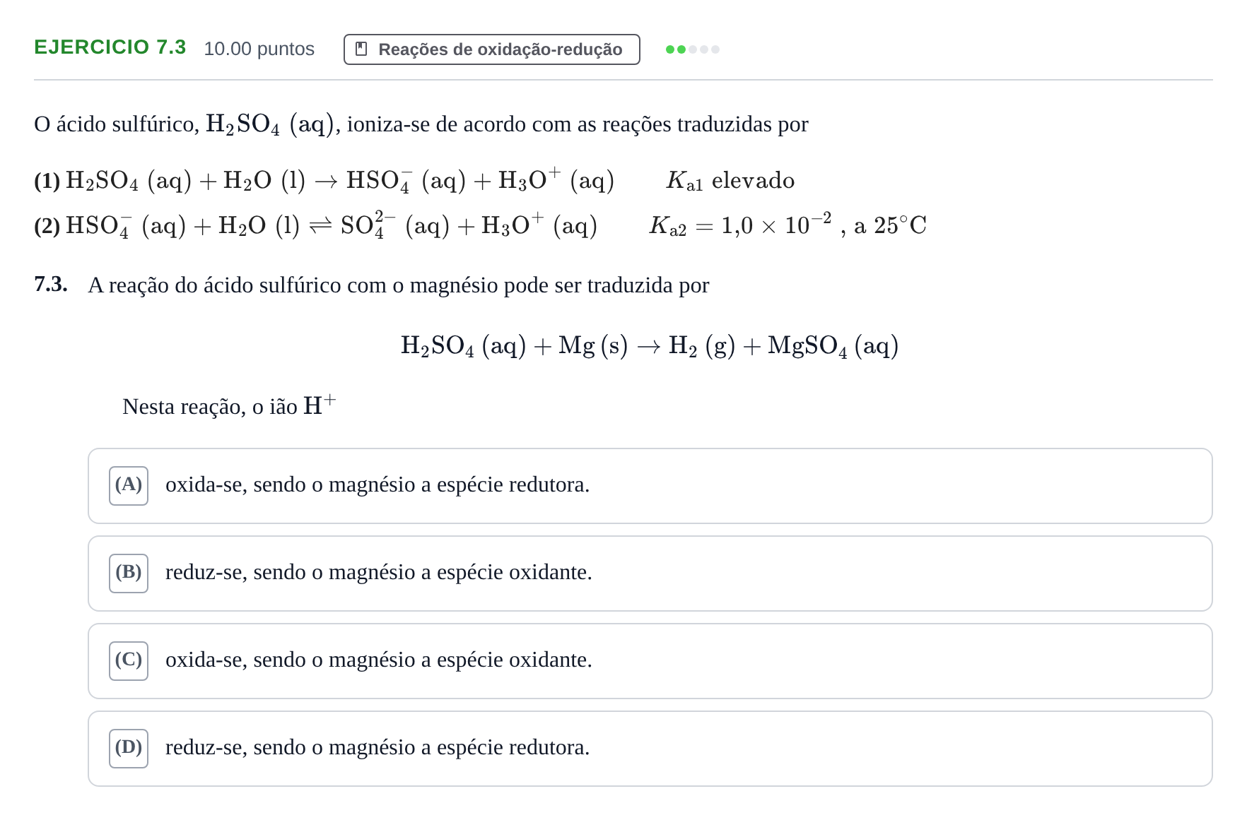 Enunciado: Exercício 7.3 - Reações de oxidação-redução · Exame Nacional Física e Química A 1.ª fase 2021