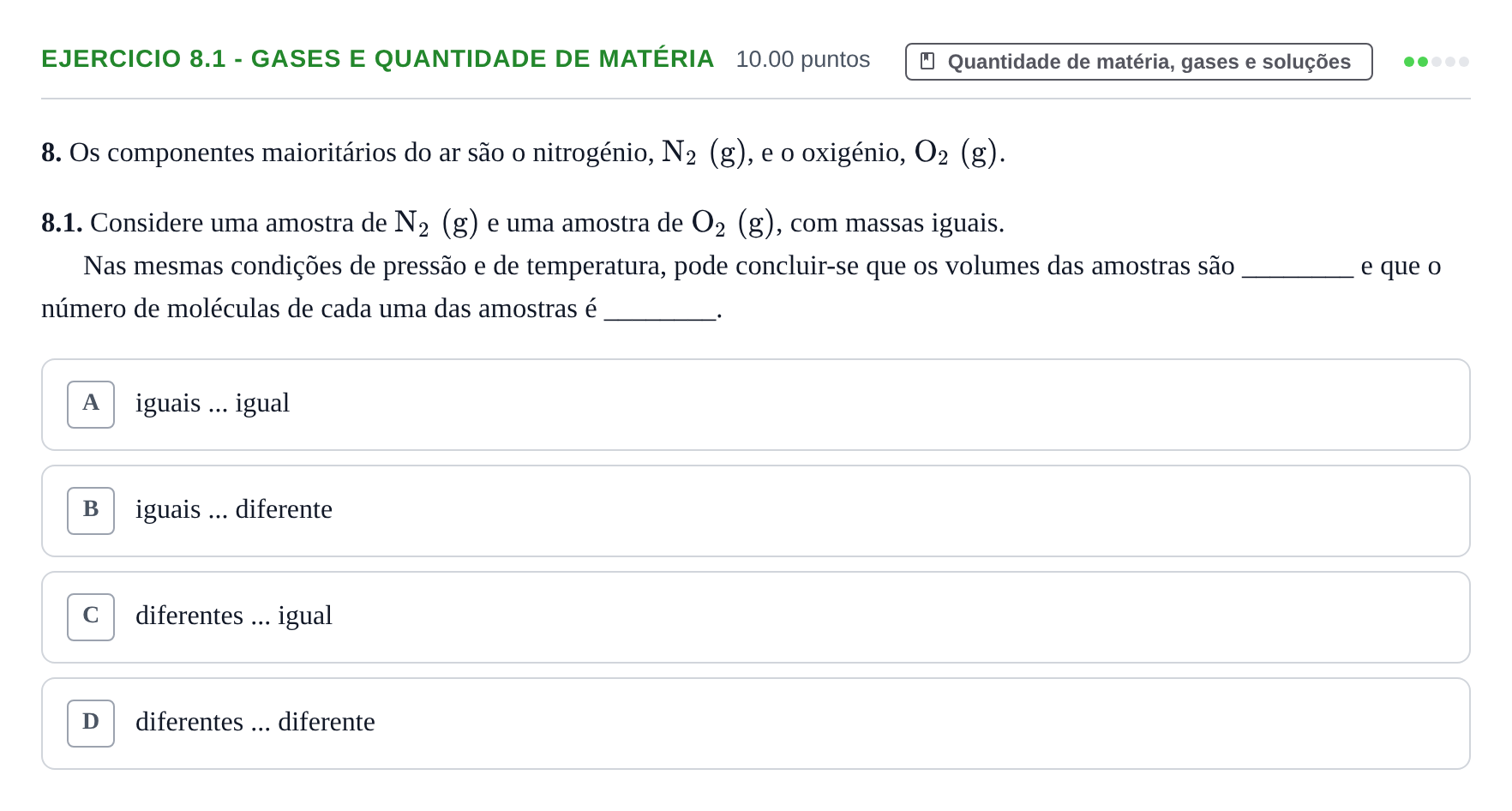 Enunciado: Exercício 8.1 - Gases e quantidade de matéria · Exame Nacional Física e Química A 1.ª fase 2021