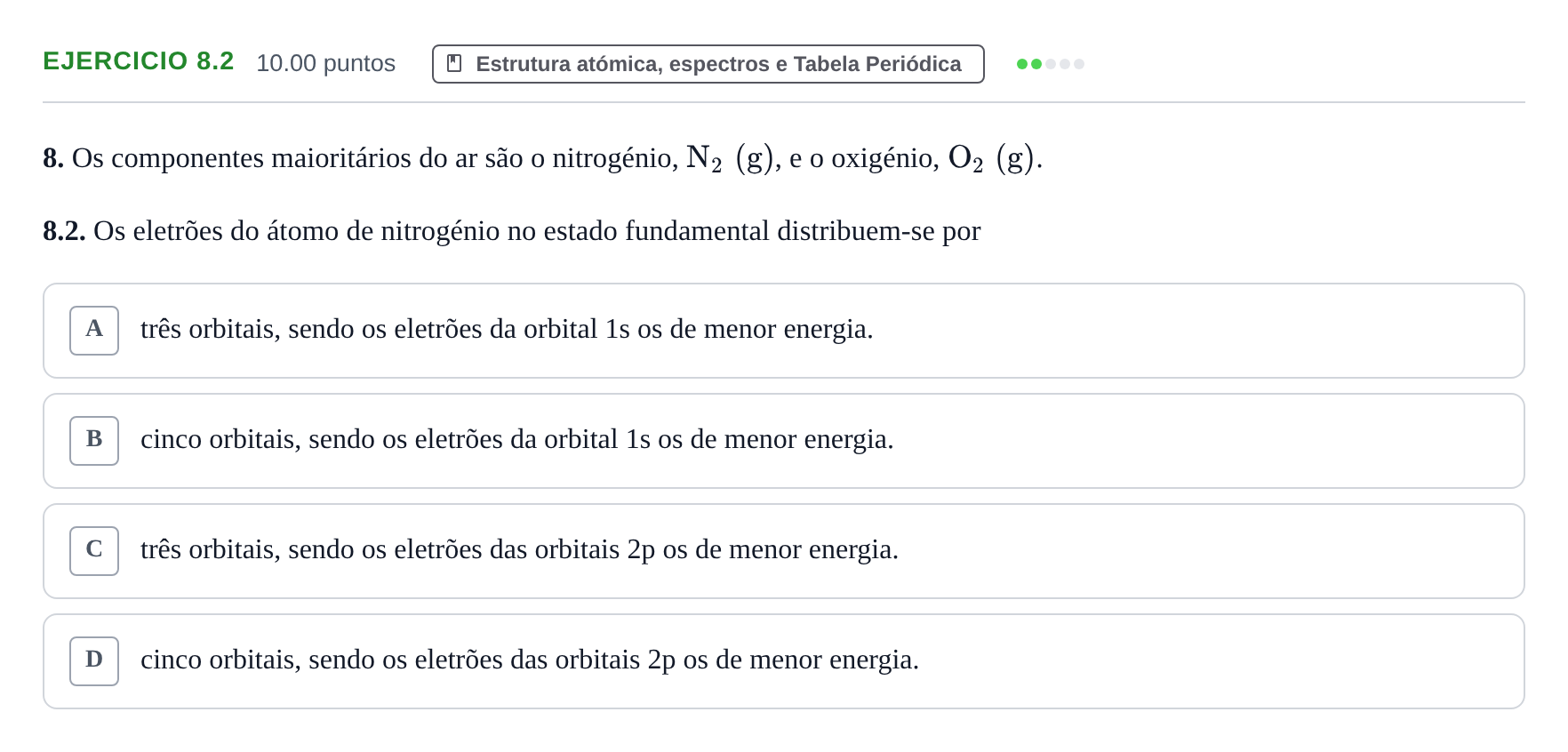 Enunciado: Exercício 8.2 - Estrutura atómica · Exame Nacional Física e Química A 1.ª fase 2021