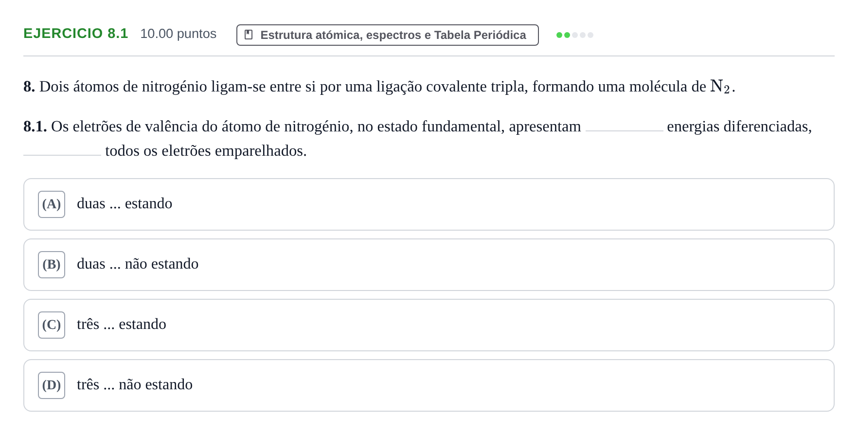 Enunciado: Exercício 8.1 - Estrutura atómica · Exame Nacional Física e Química A 2.ª fase 2021