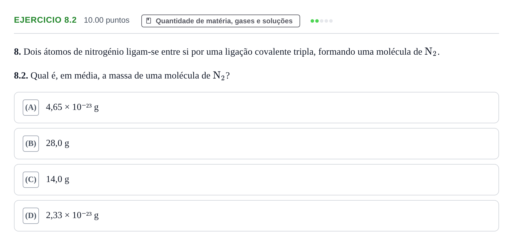 Enunciado: Exercício 8.2 - Quantidade de matéria · Exame Nacional Física e Química A 2.ª fase 2021