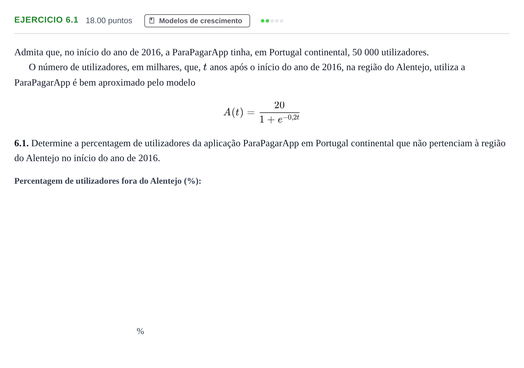 Enunciado: Exercício 6.1 · Exame Nacional Matemática Aplicada às Ciências Sociais 1.ª fase 2021