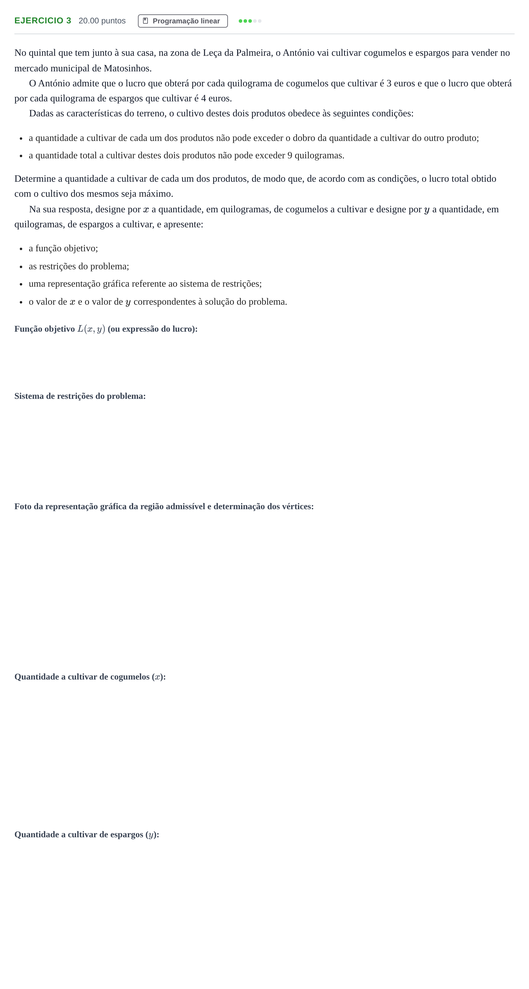 Enunciado: Exercício 3 · Exame Nacional Matemática B 1.ª fase 2021