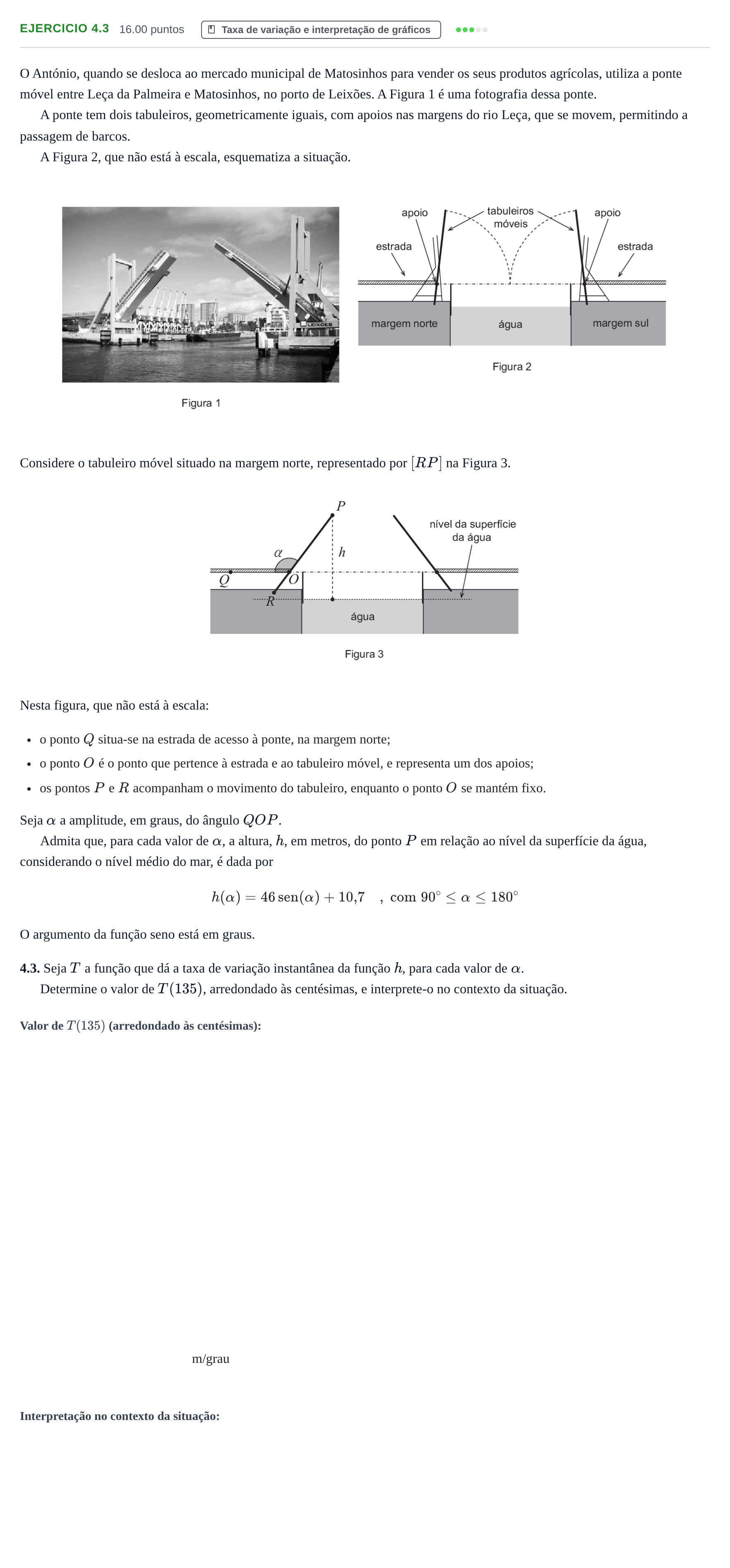 Enunciado: Exercício 4.3 - Taxa de variação e interpretação de gráficos · Exame Nacional Matemática B 1.ª fase 2021