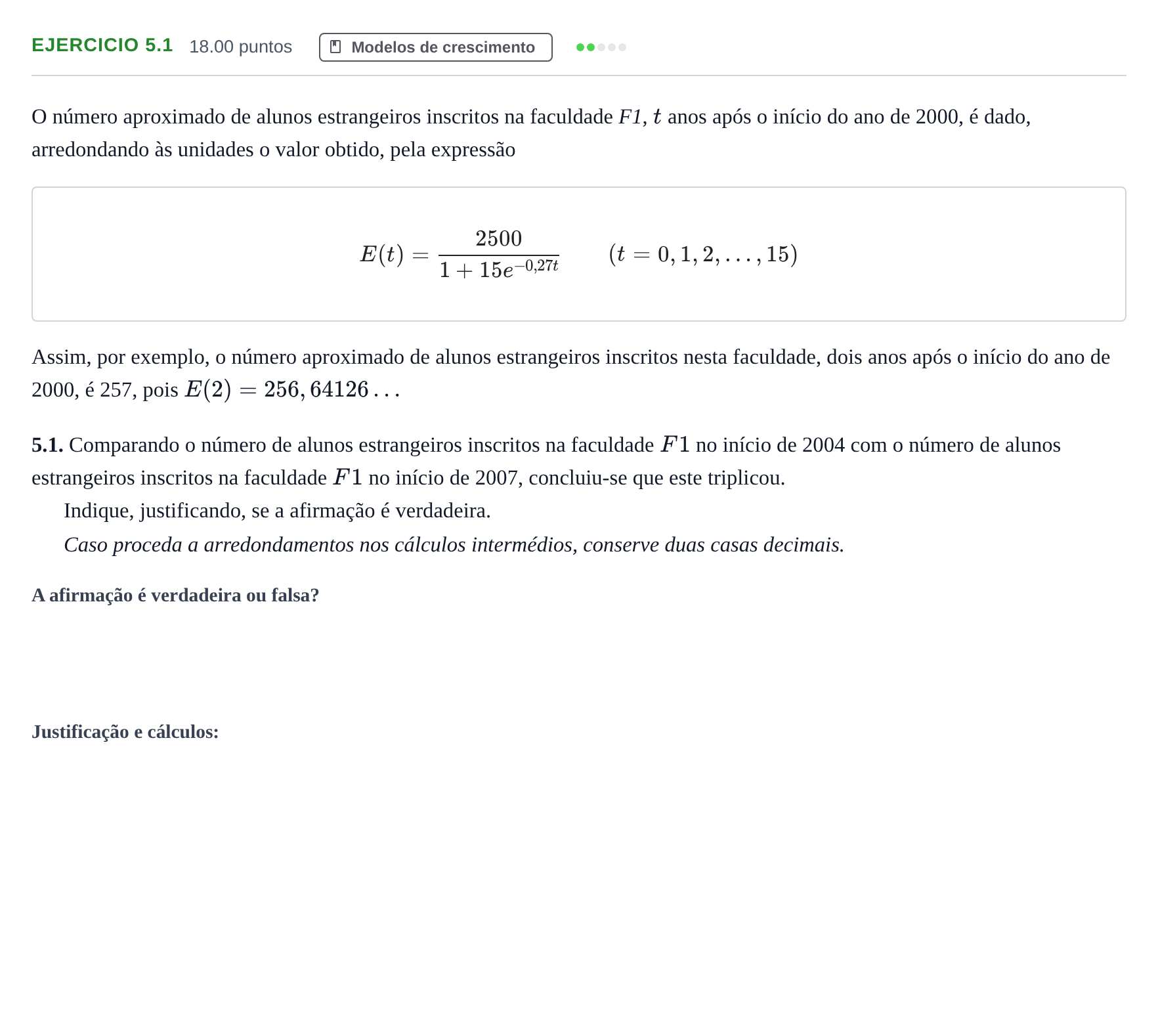 Enunciado: Exercício 5.1 · Exame Nacional Matemática Aplicada às Ciências Sociais 2.ª fase 2021