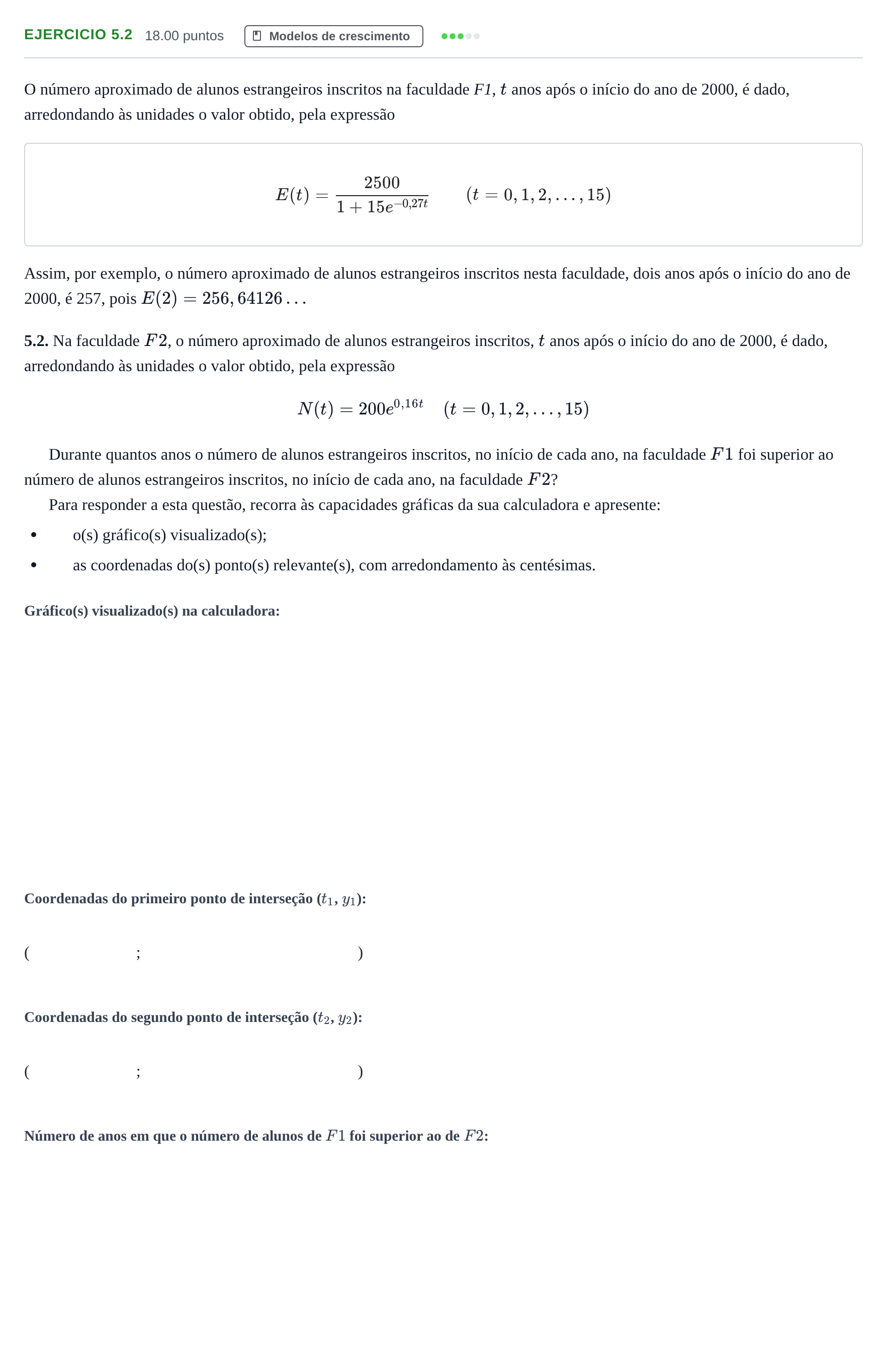 Enunciado: Exercício 5.2 · Exame Nacional Matemática Aplicada às Ciências Sociais 2.ª fase 2021