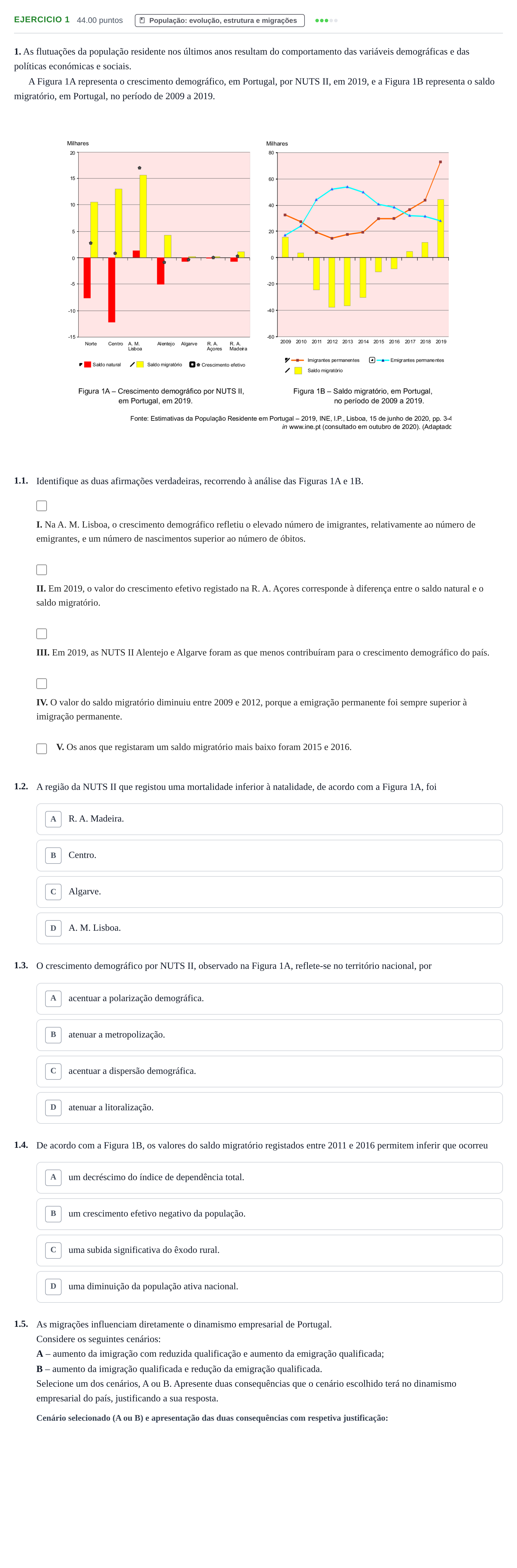 Enunciado: Exercício 1 · Exame Nacional Geografia A 2.ª fase 2021