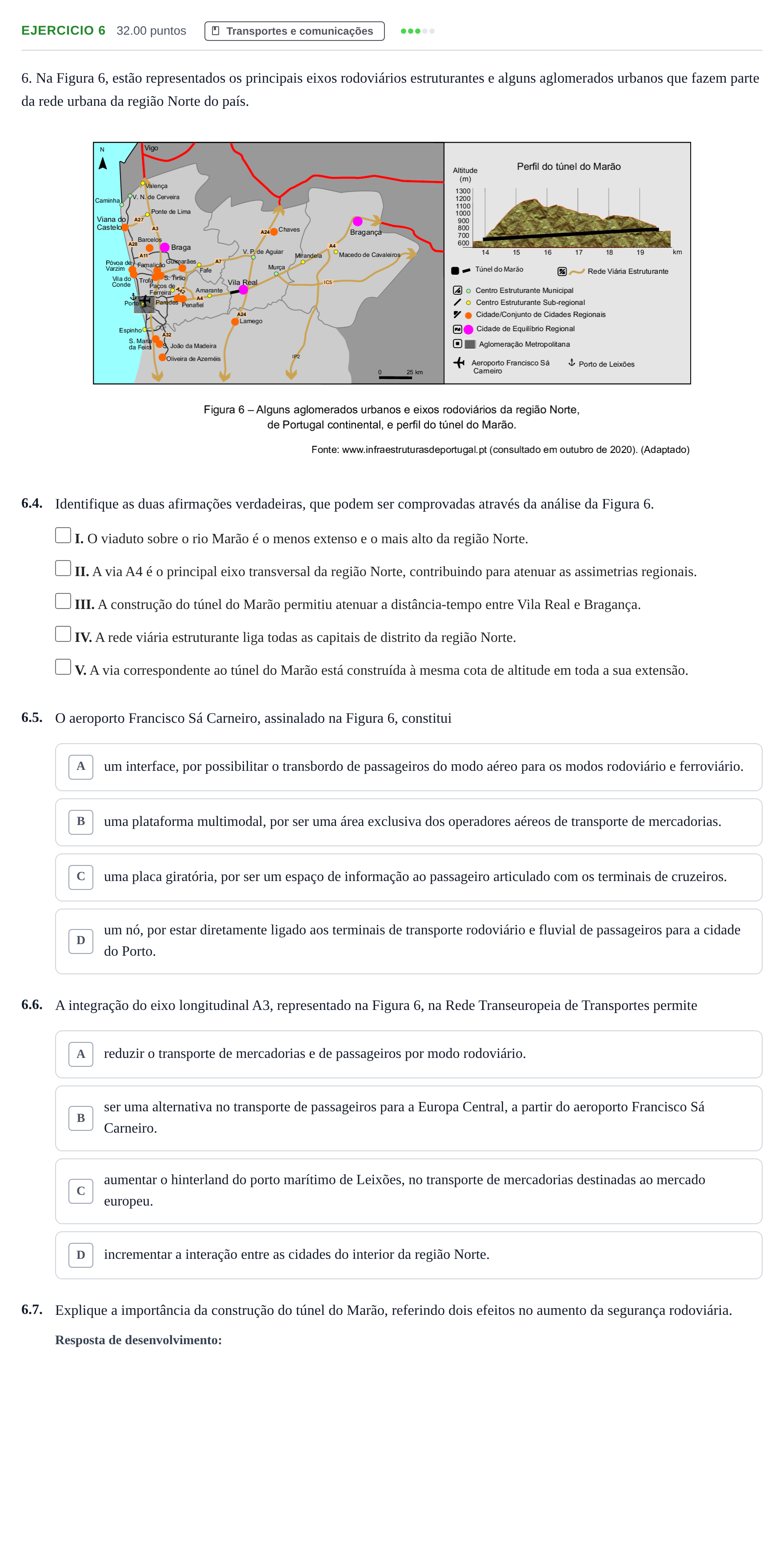 Enunciado: Exercício 6 - Transportes e comunicações · Exame Nacional Geografia A 2.ª fase 2021
