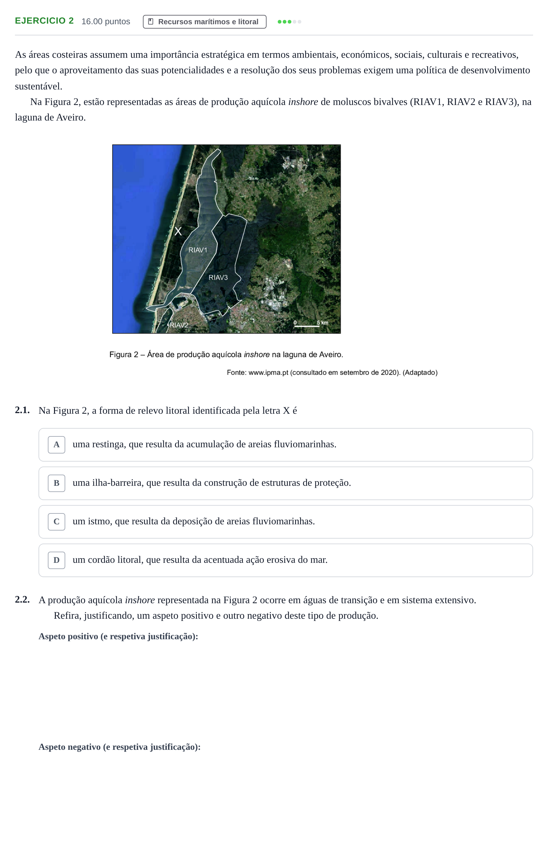Enunciado: Exercício 2 - Recursos marítimos e litoral · Exame Nacional Geografia A 1.ª fase 2021