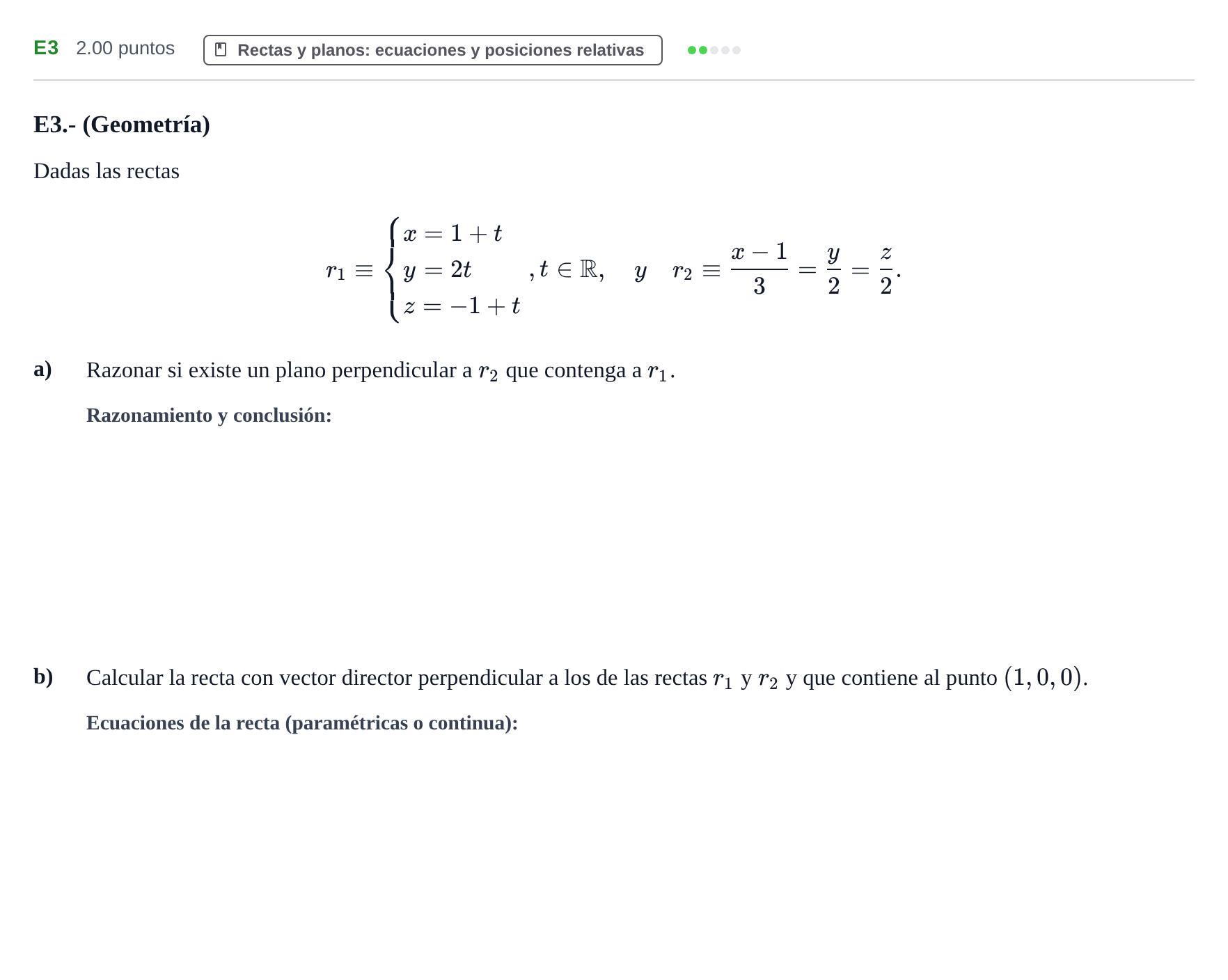Enunciado: Ejercicio E3 · Matemáticas II PAU Castilla y León Extraordinaria 2023